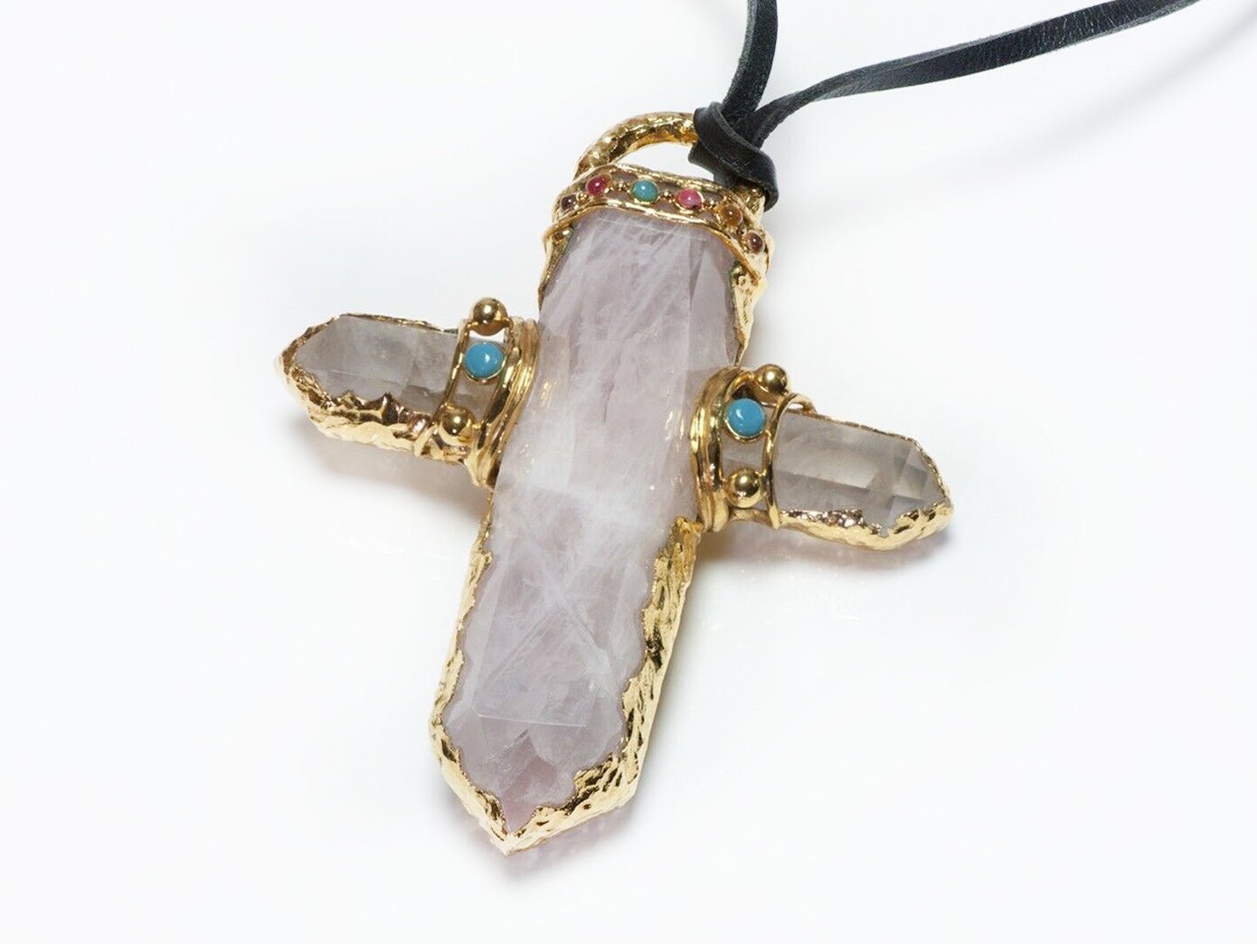 CHANEL 1993 Couture Goossens Byzantine Style Quartz Cross Pendant Necklace