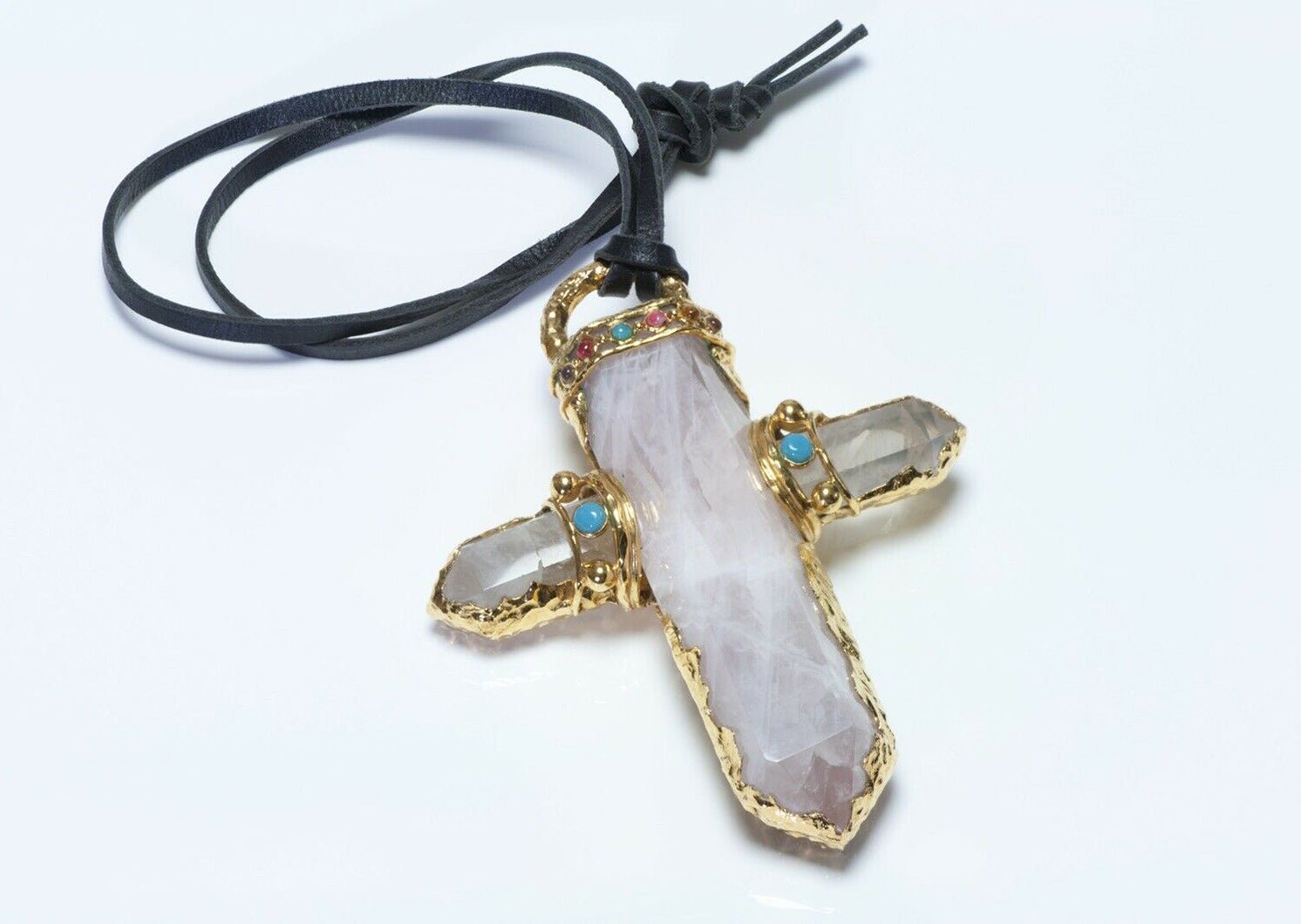 CHANEL 1993 Couture Goossens Byzantine Style Quartz Cross Pendant Necklace