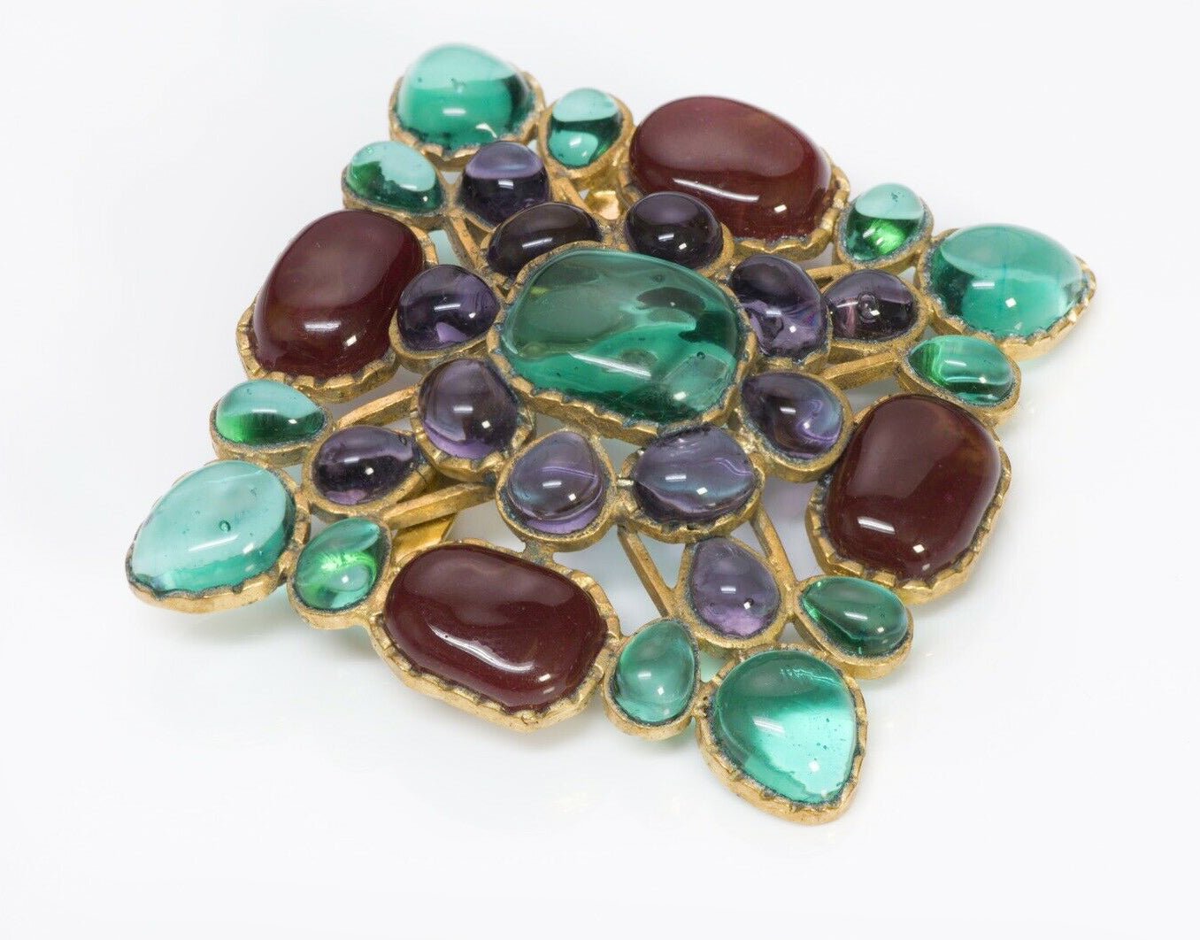 CHANEL 1994 Maison Gripoix Green Red Purple Glass Brooch