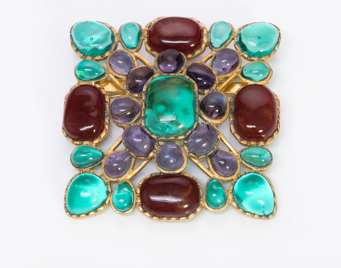 CHANEL 1994 Maison Gripoix Green Red Purple Glass Brooch