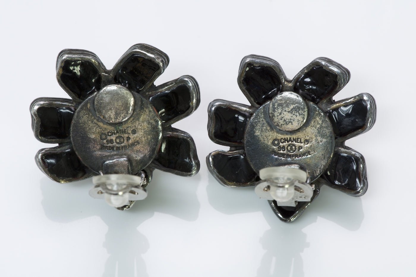 Chanel 1996 Gripoix Glass Camellia Flower Earrings