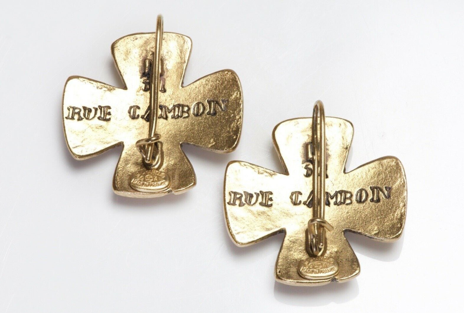 CHANEL 1999 Maison Gripoix Red Glass Maltese Cross Earrings