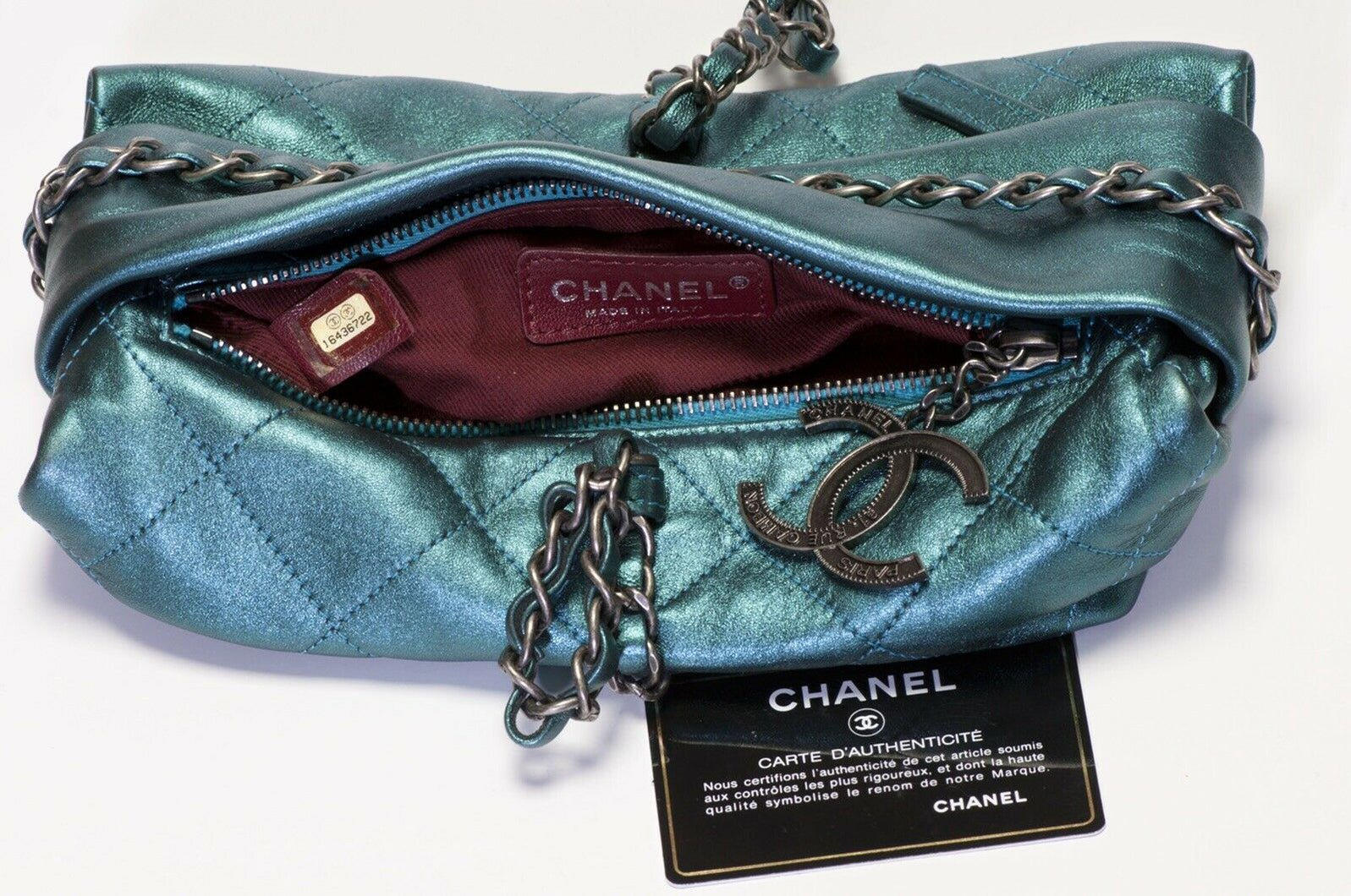 CHANEL Baluchon 2012 Turquoise Green Quilted Leather CC Wrap Chain Bag