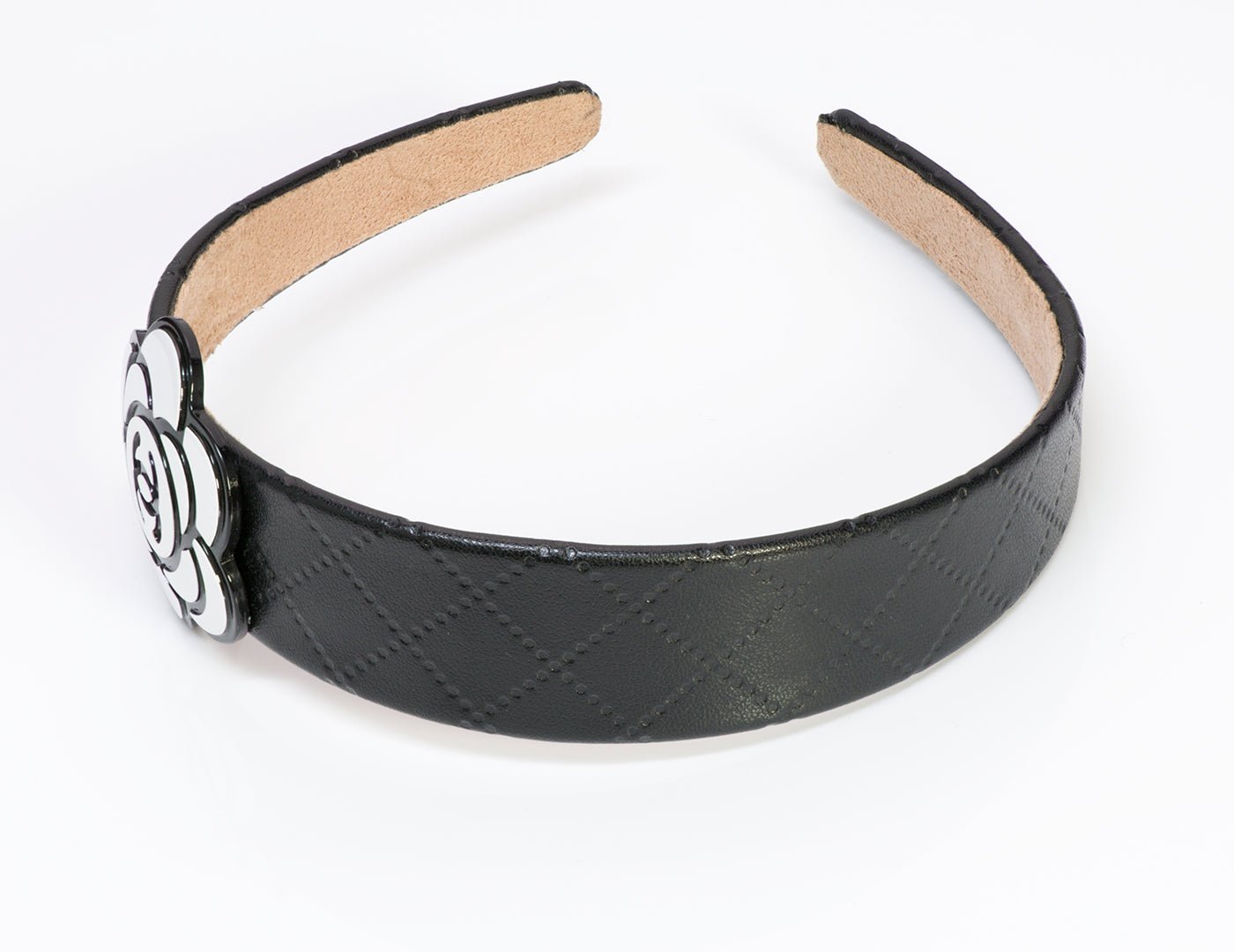 Chanel Black Quilted Leather Camellia Headband