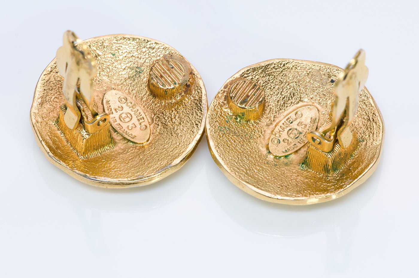 Chanel CC 1980's Gold Plated Lion Coin Earrings