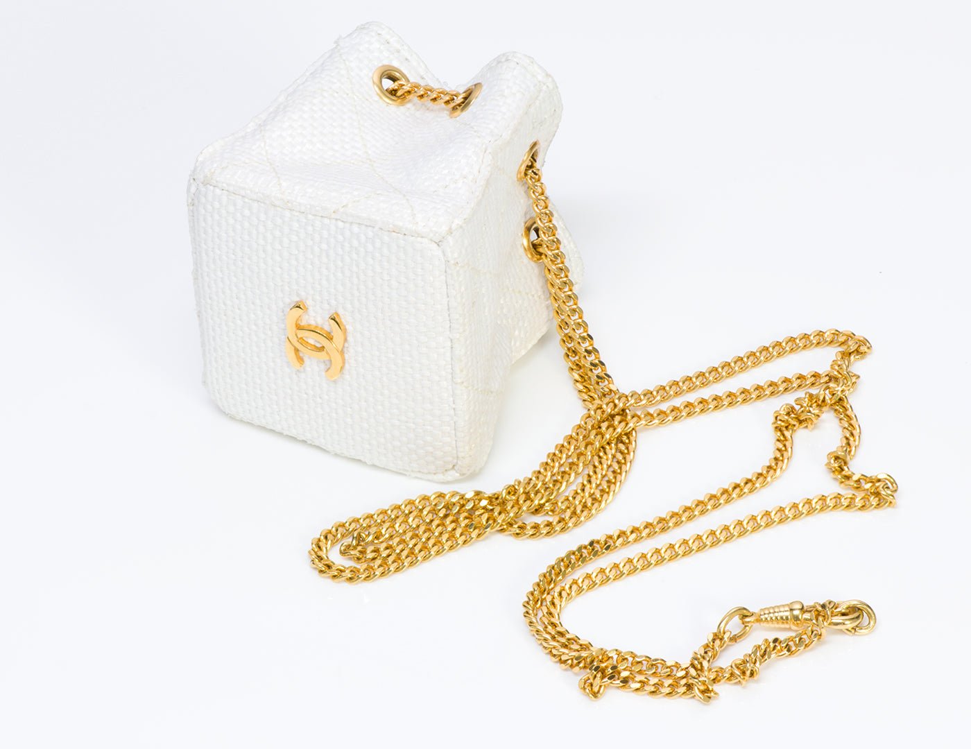 Chanel CC 1990’s White Raffia Micro Quilted Bag