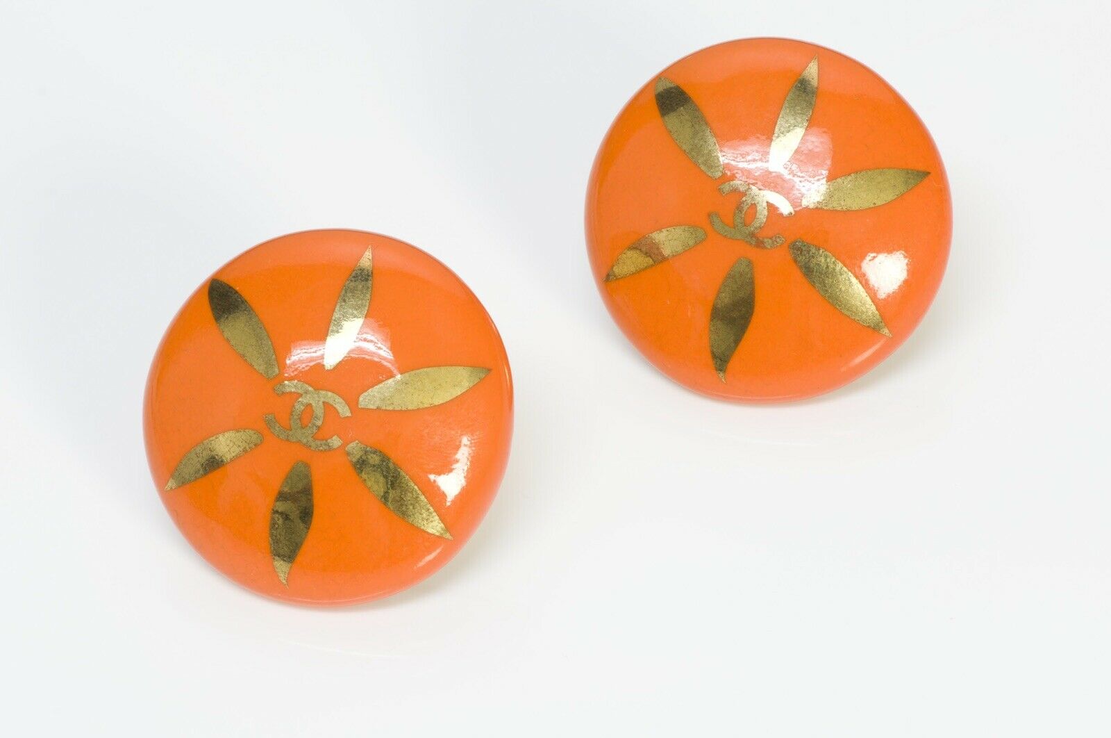 Chanel CC 1997 Orange Ceramic Earrings