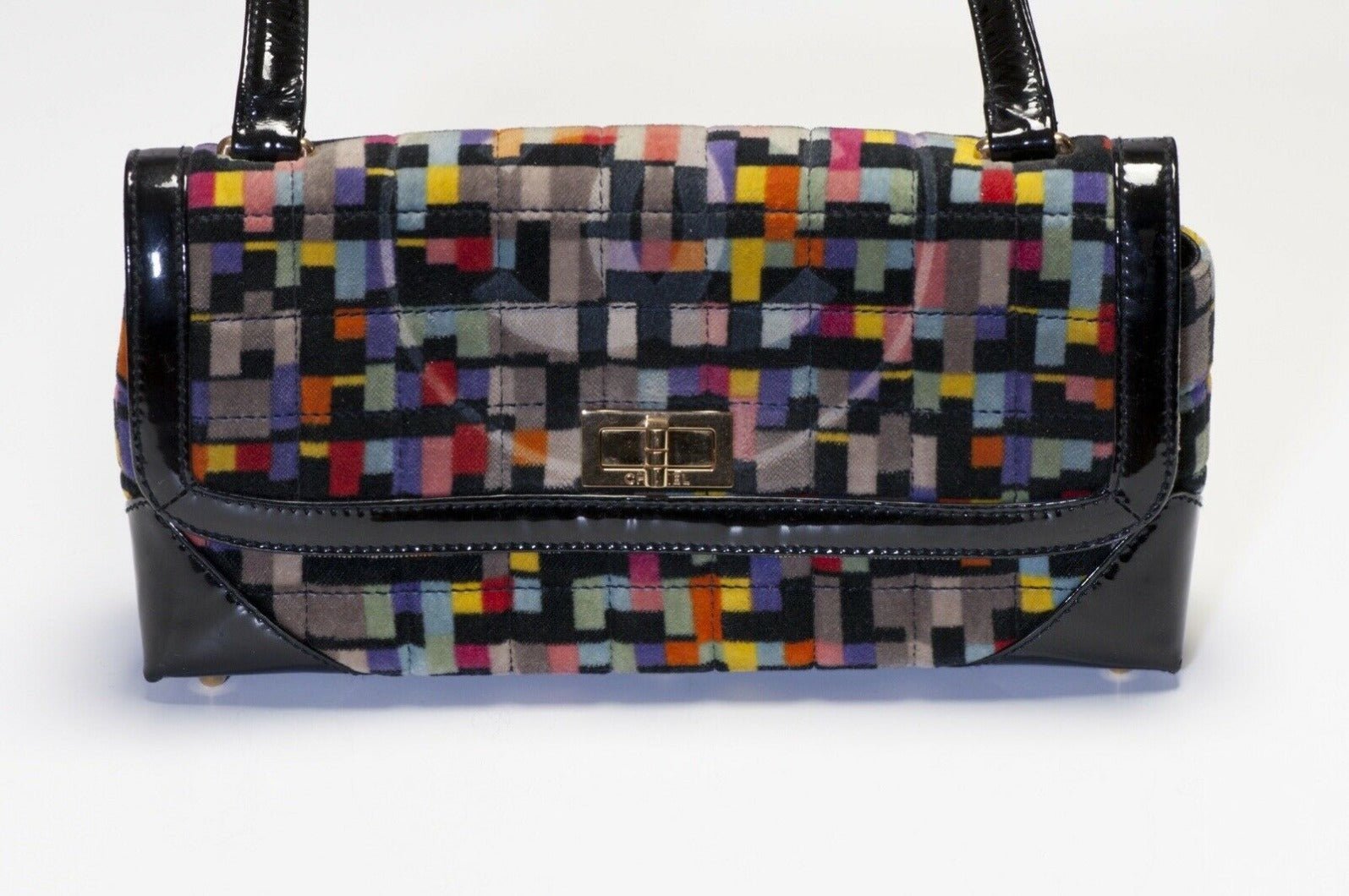 CHANEL CC Black Leather Velvet Mademoiselle Lock Flap Shoulder Bag