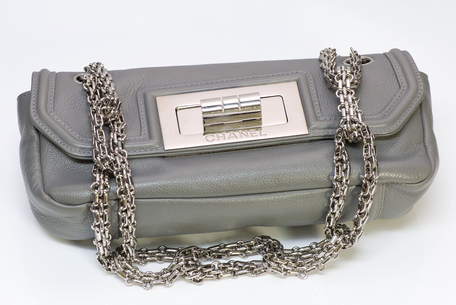 CHANEL CC Gray Leather Mademoiselle Lock Small Flap Bag