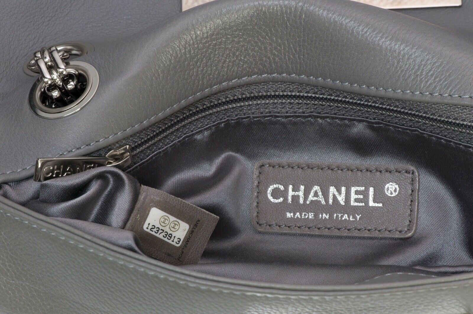CHANEL CC Gray Leather Mademoiselle Lock Small Flap Bag