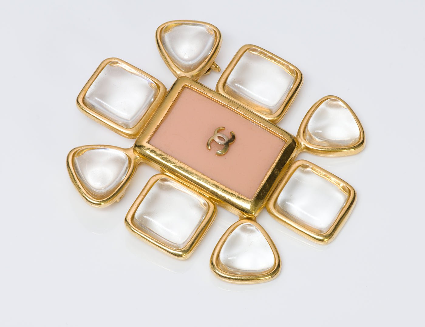 Chanel CC Gripoix Pink Glass Brooch