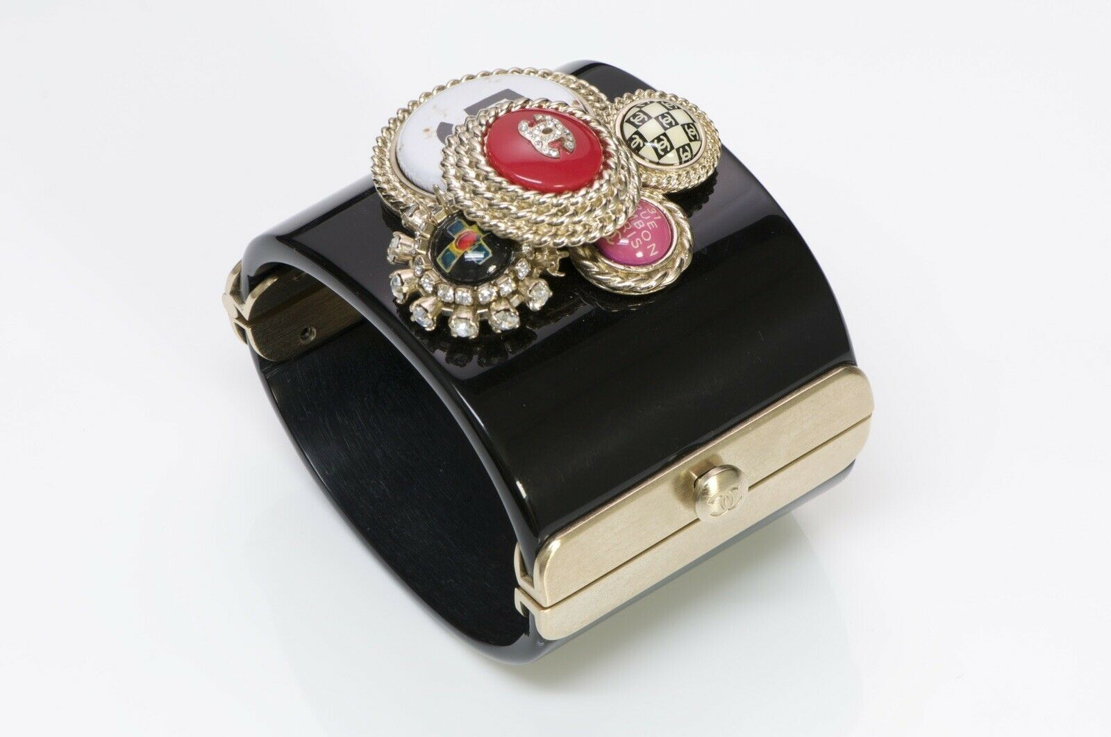 CHANEL CC Spring 2008 31 Rue Cambon Paris Wide Black Crystal Cuff Bracelet