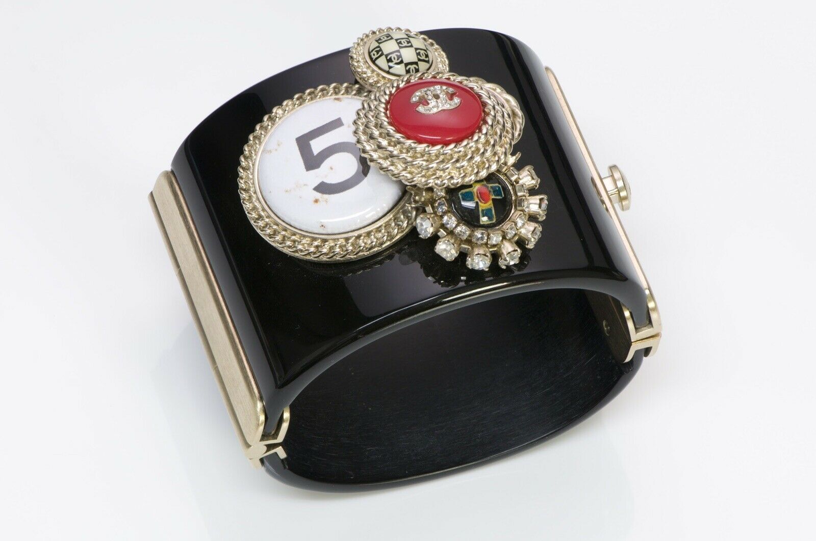 CHANEL CC Spring 2008 31 Rue Cambon Paris Wide Black Crystal Cuff Bracelet