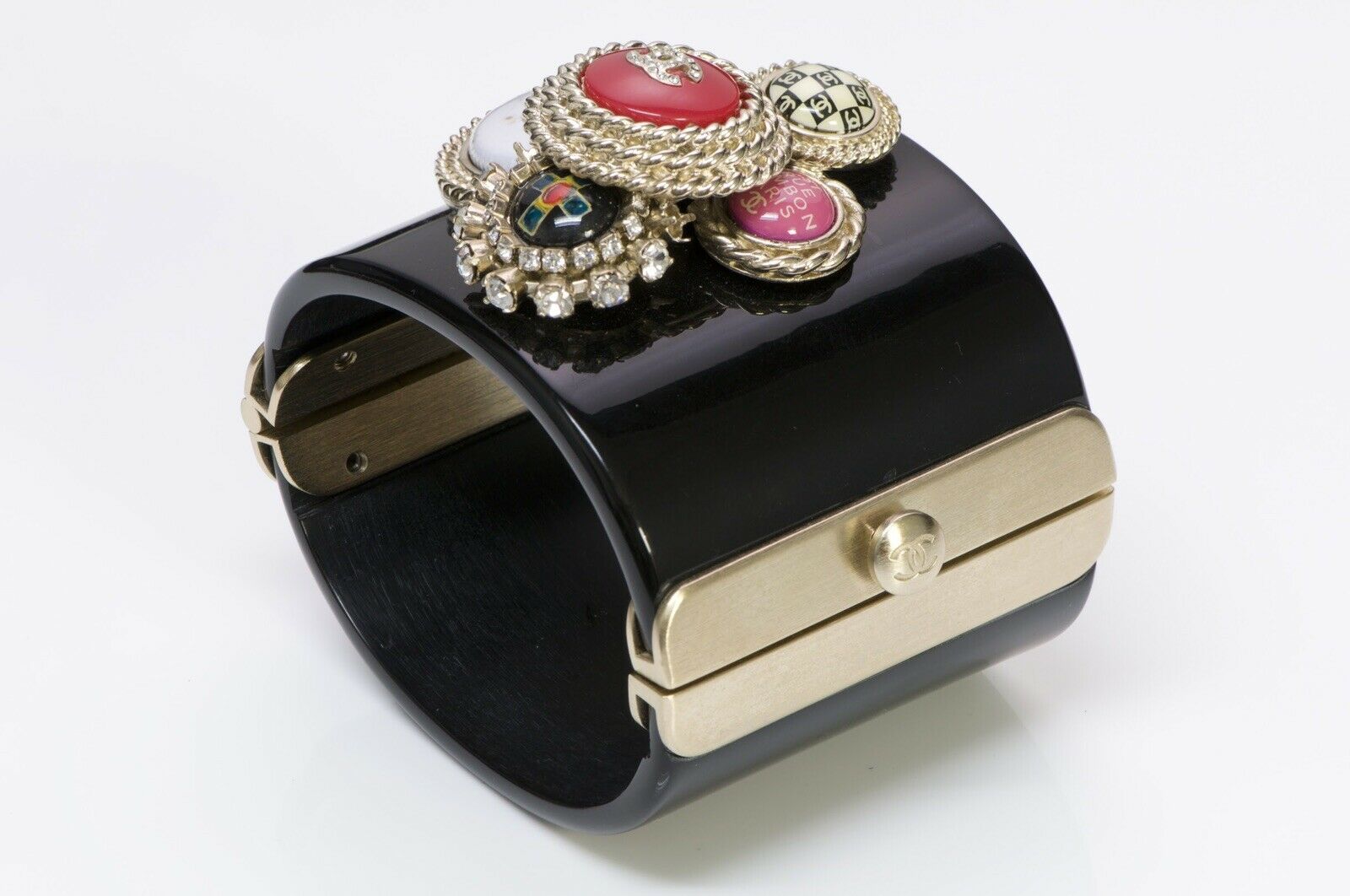 CHANEL CC Spring 2008 31 Rue Cambon Paris Wide Black Crystal Cuff Bracelet