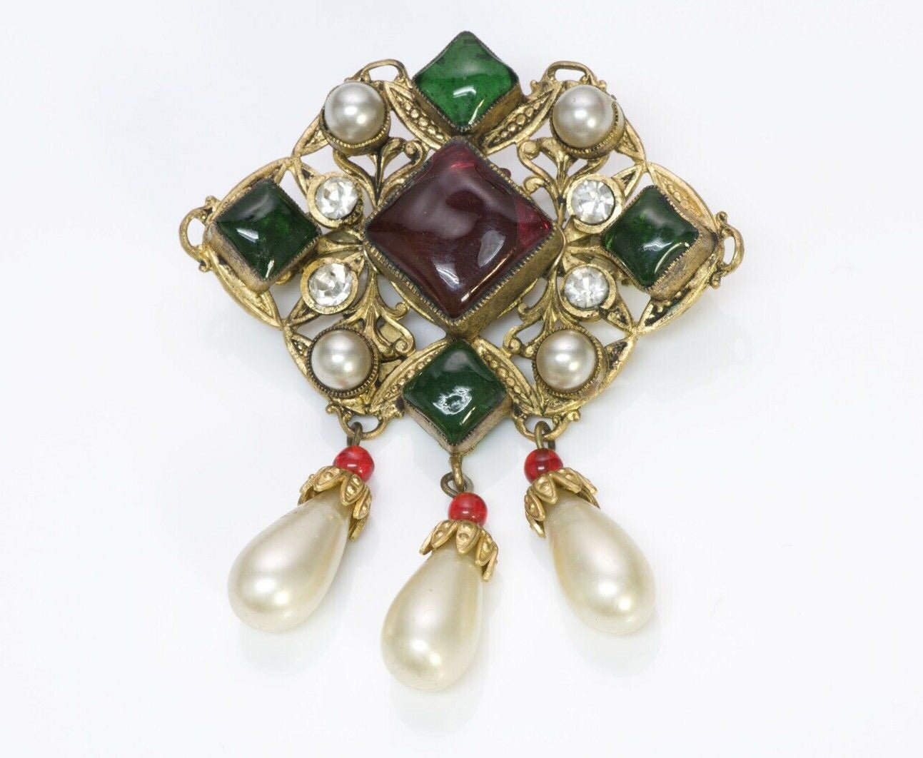 CHANEL Couture 1983 Maison Gripoix Byzantine Glass Pearl Brooch