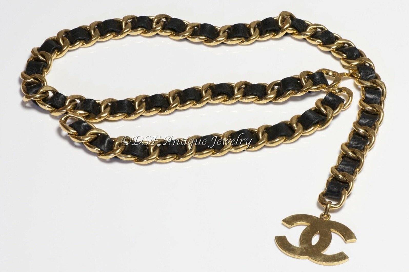 CHANEL Fall 1991 Chunky Black Leather Chain CC Women’s Belt
