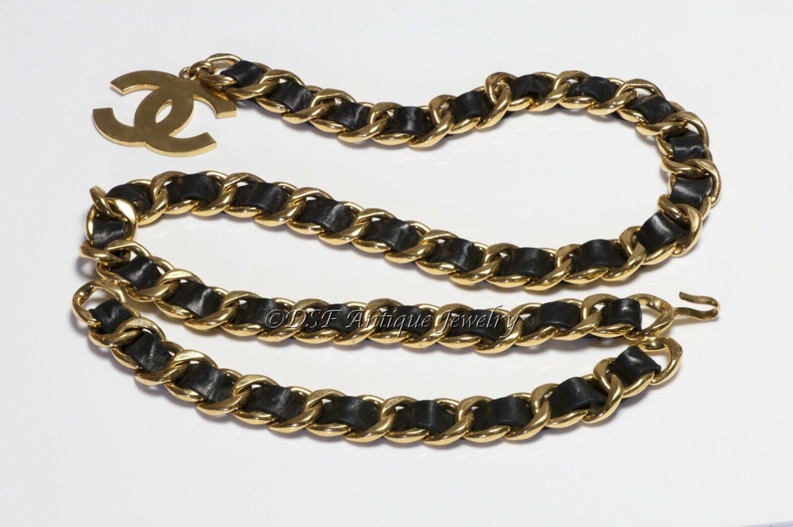 CHANEL Fall 1991 Chunky Black Leather Chain CC Women’s Belt