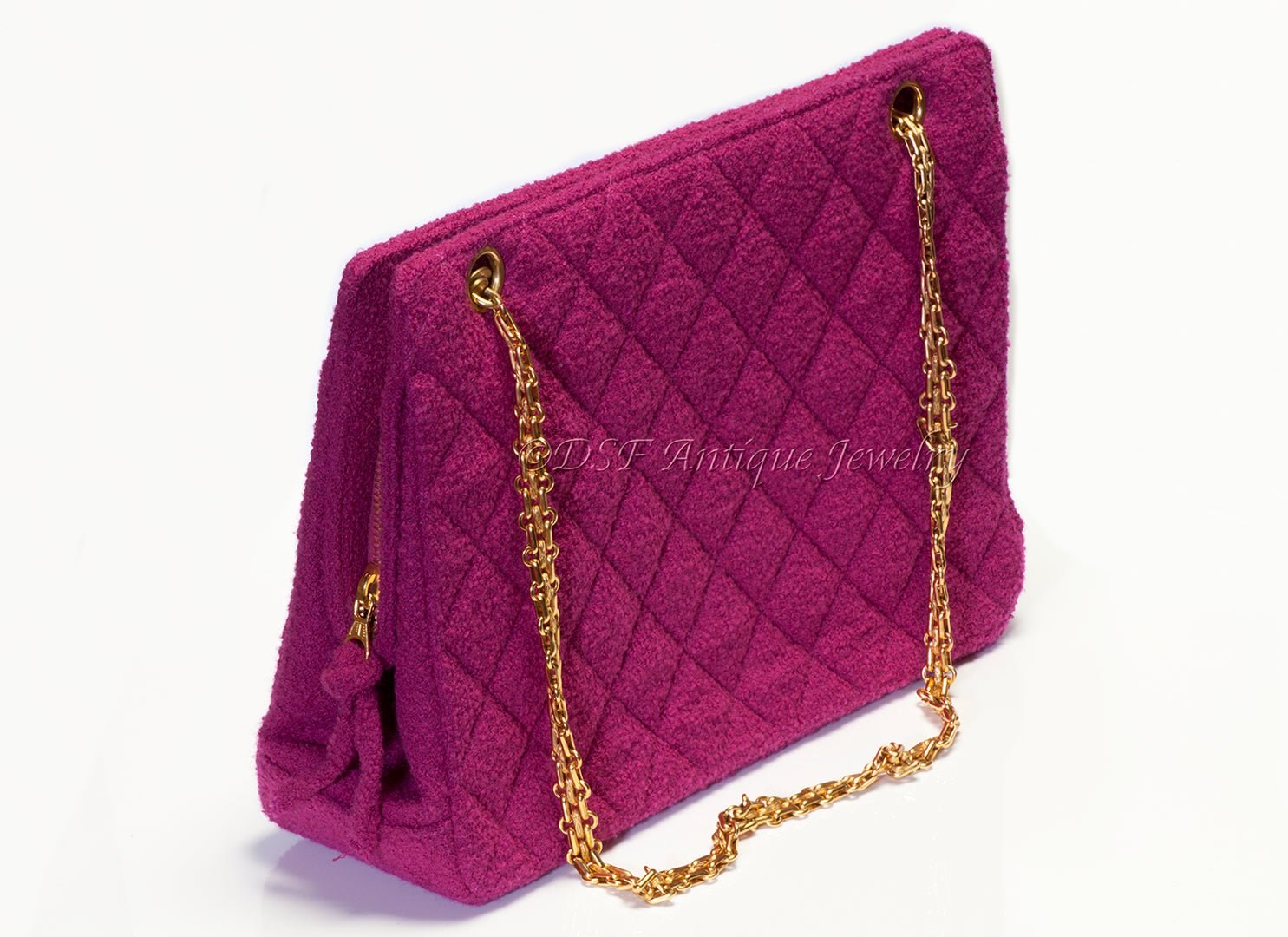 Chanel Fall 1995 Pink Fuchsia Quilted Tweed Double Chain Bag