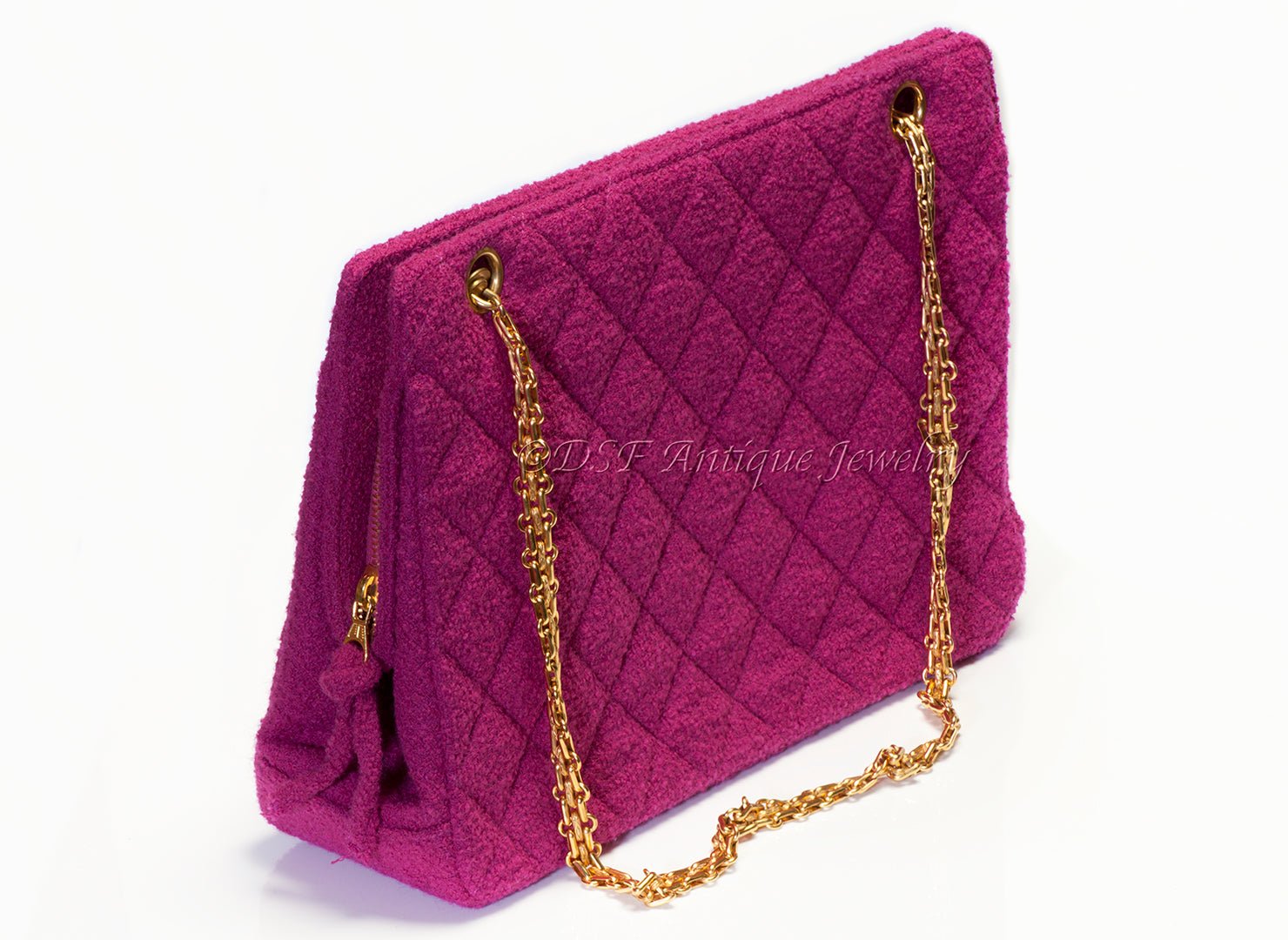 Chanel Fall 1995 Pink Fuchsia Quilted Tweed Double Chain Bag