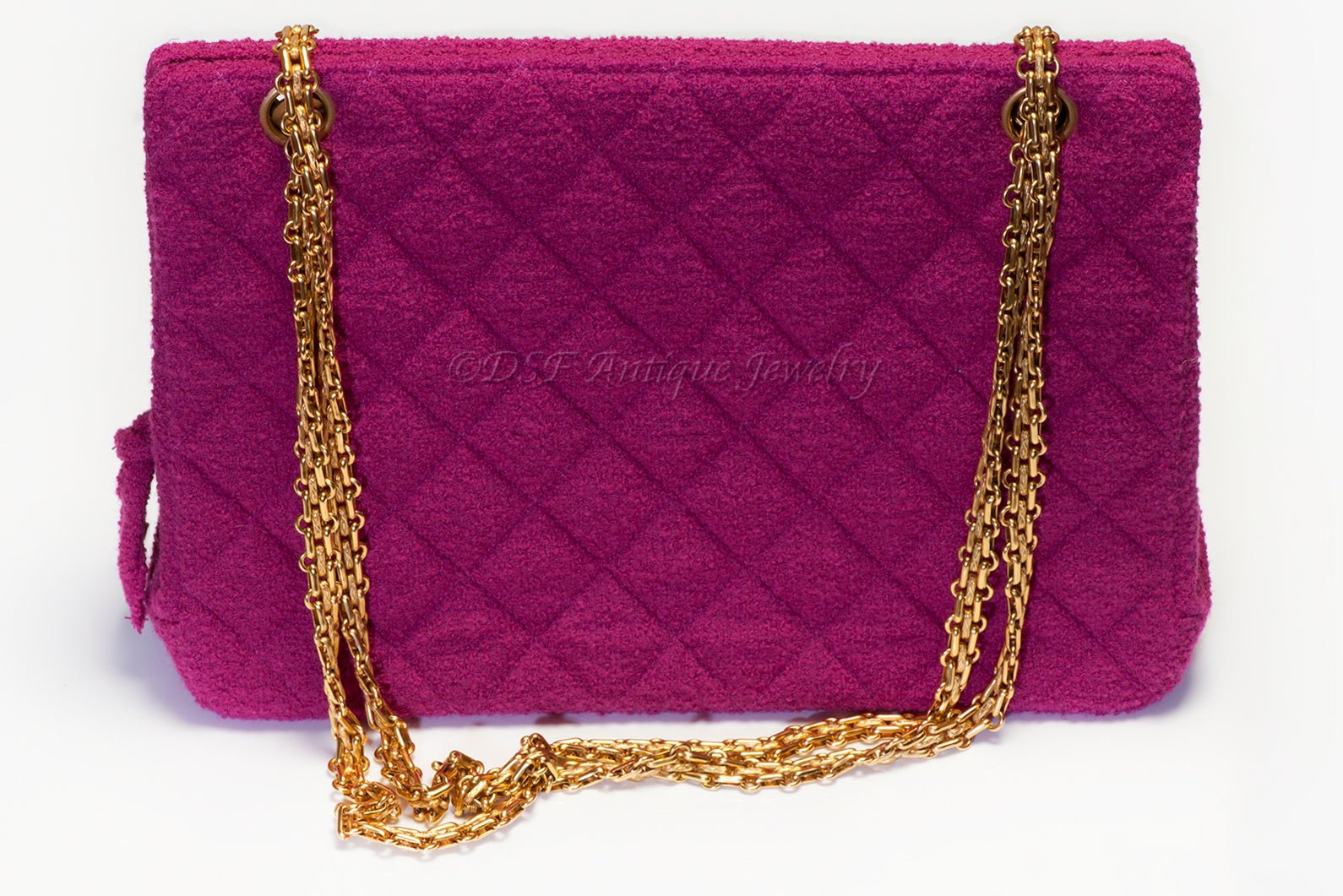 Chanel Fall 1995 Pink Fuchsia Quilted Tweed Double Chain Bag