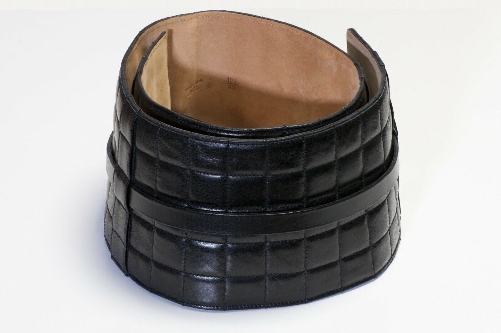 CHANEL Fall 2002 Extra Wide CC Black Quilted Leather Belt