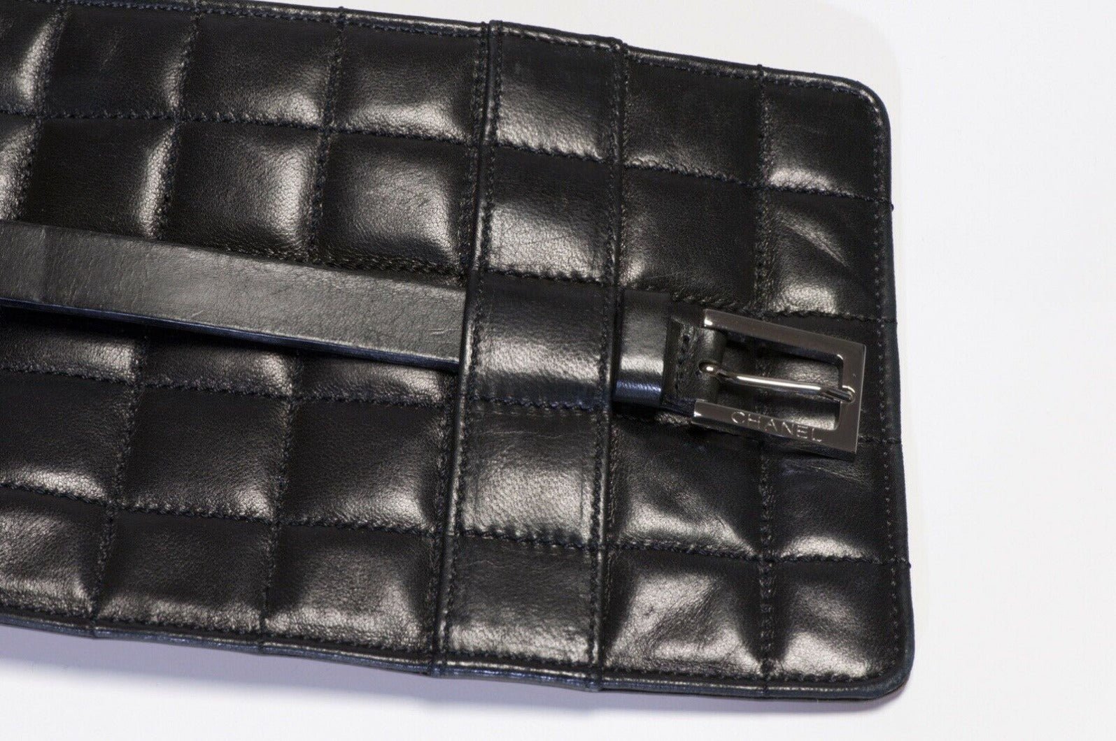 CHANEL Fall 2002 Extra Wide CC Black Quilted Leather Belt