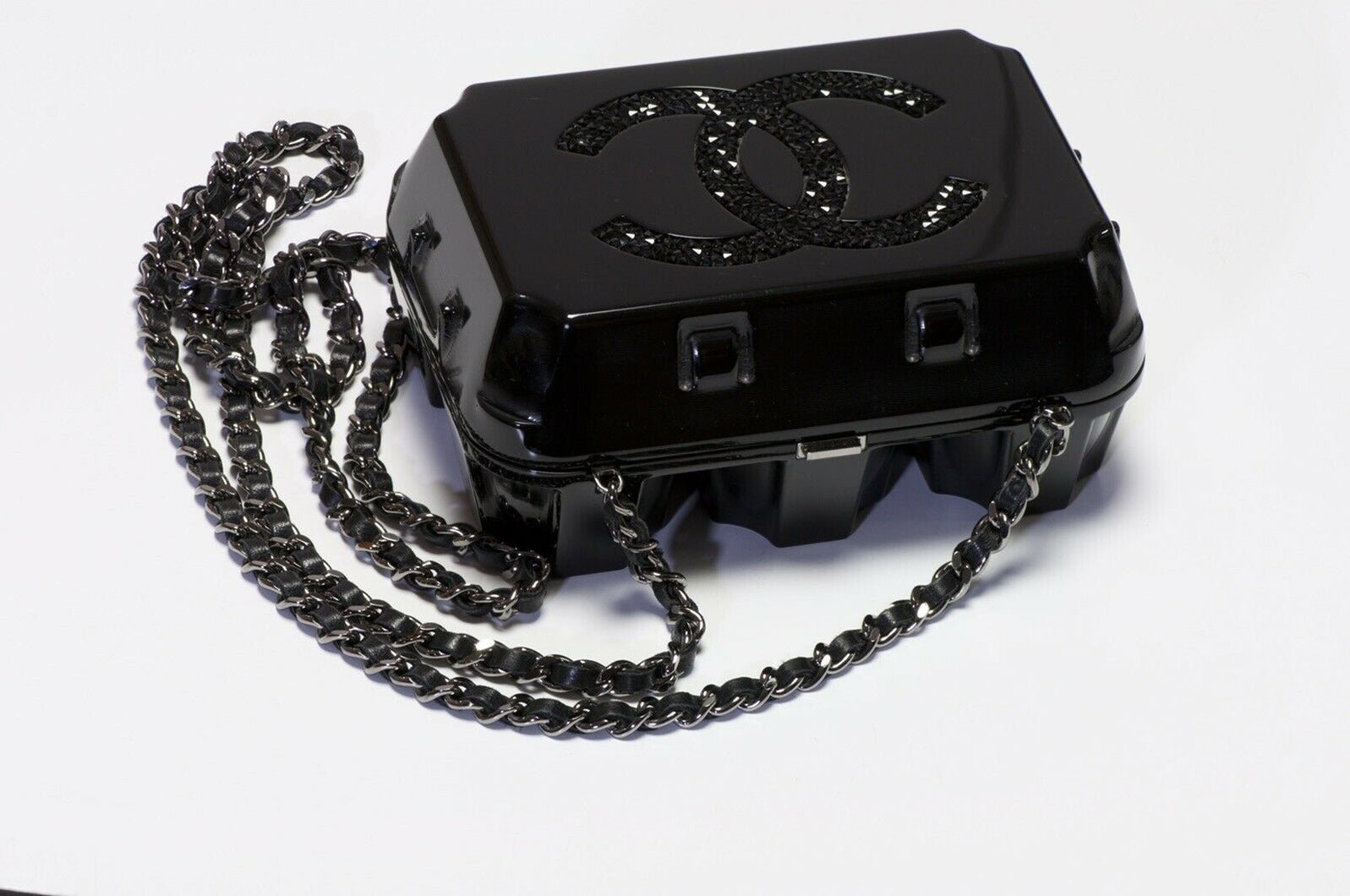 CHANEL Fall 2014 Black Crystal CC Egg Carton Clutch Crossbody Bag
