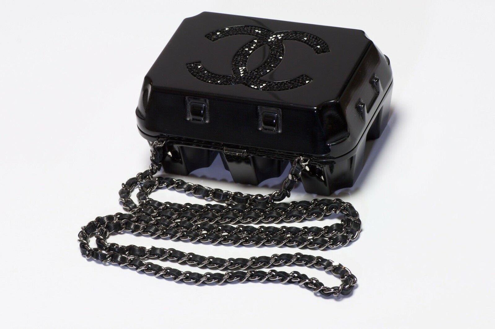 CHANEL Fall 2014 Black Crystal CC Egg Carton Clutch Crossbody Bag
