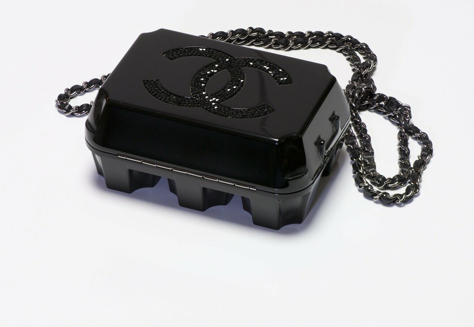 CHANEL Fall 2014 Black Crystal CC Egg Carton Clutch Crossbody Bag