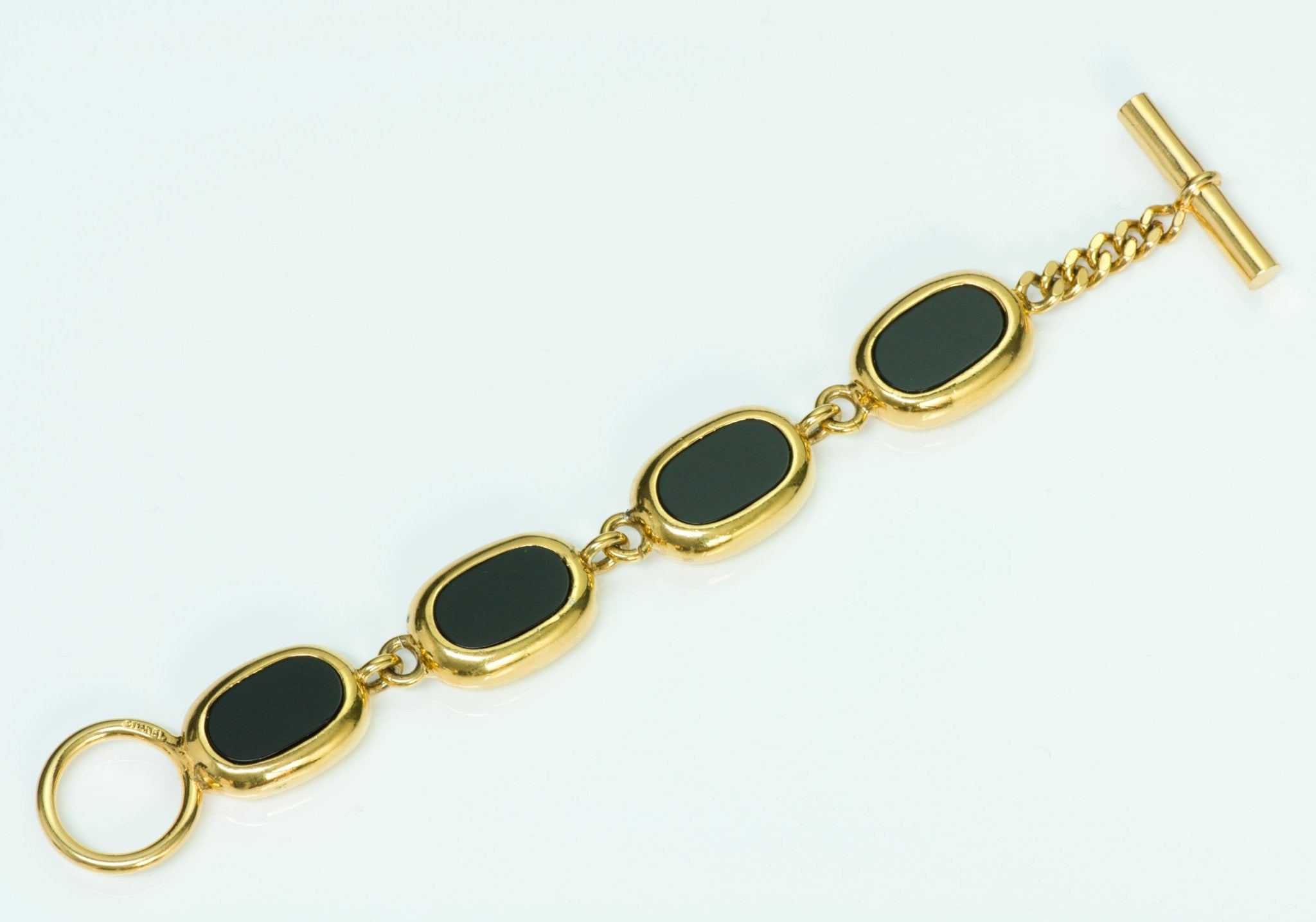 Chanel Gold Plated Black Resin Charm Chain Bracelet