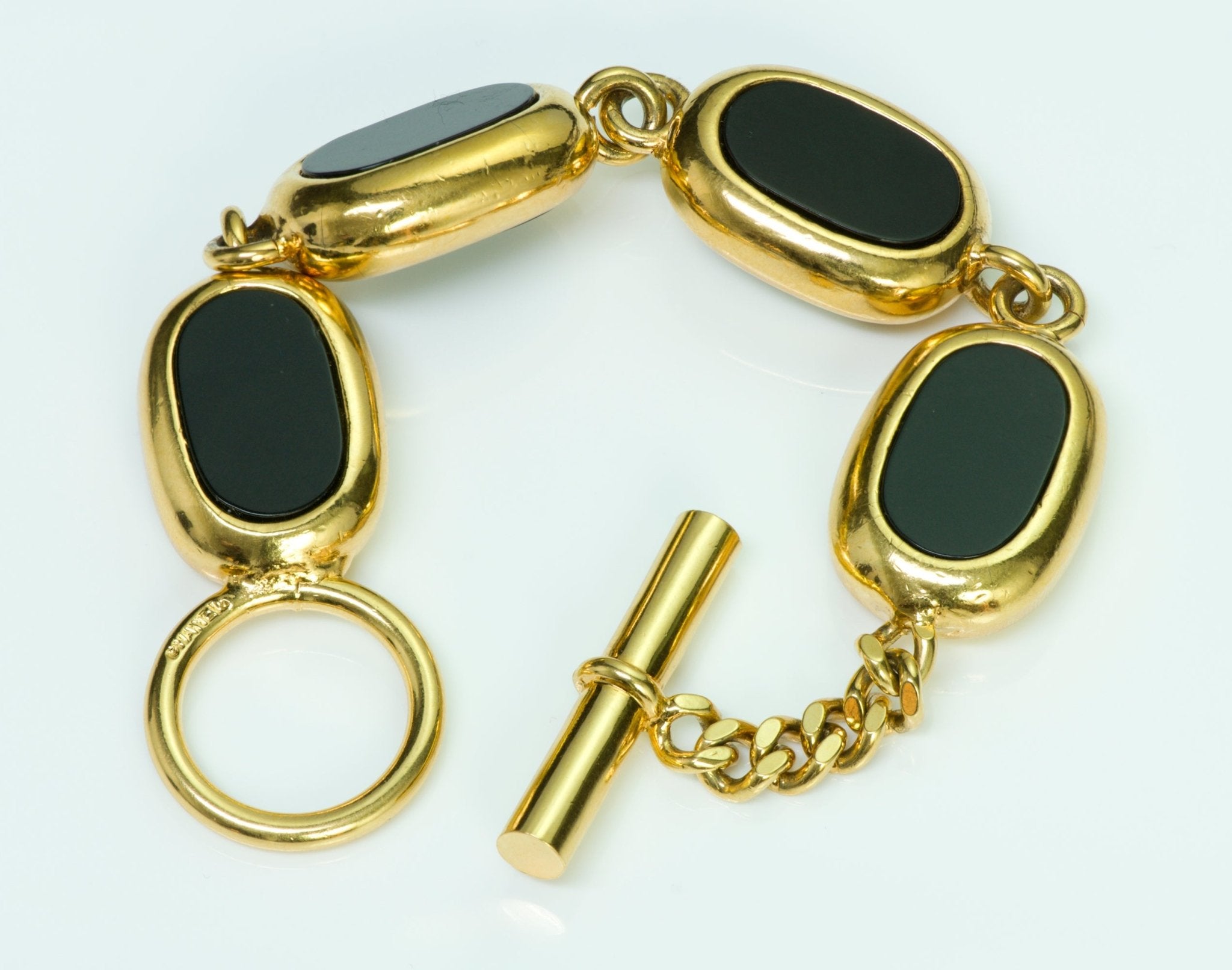 Chanel Gold Plated Black Resin Charm Chain Bracelet