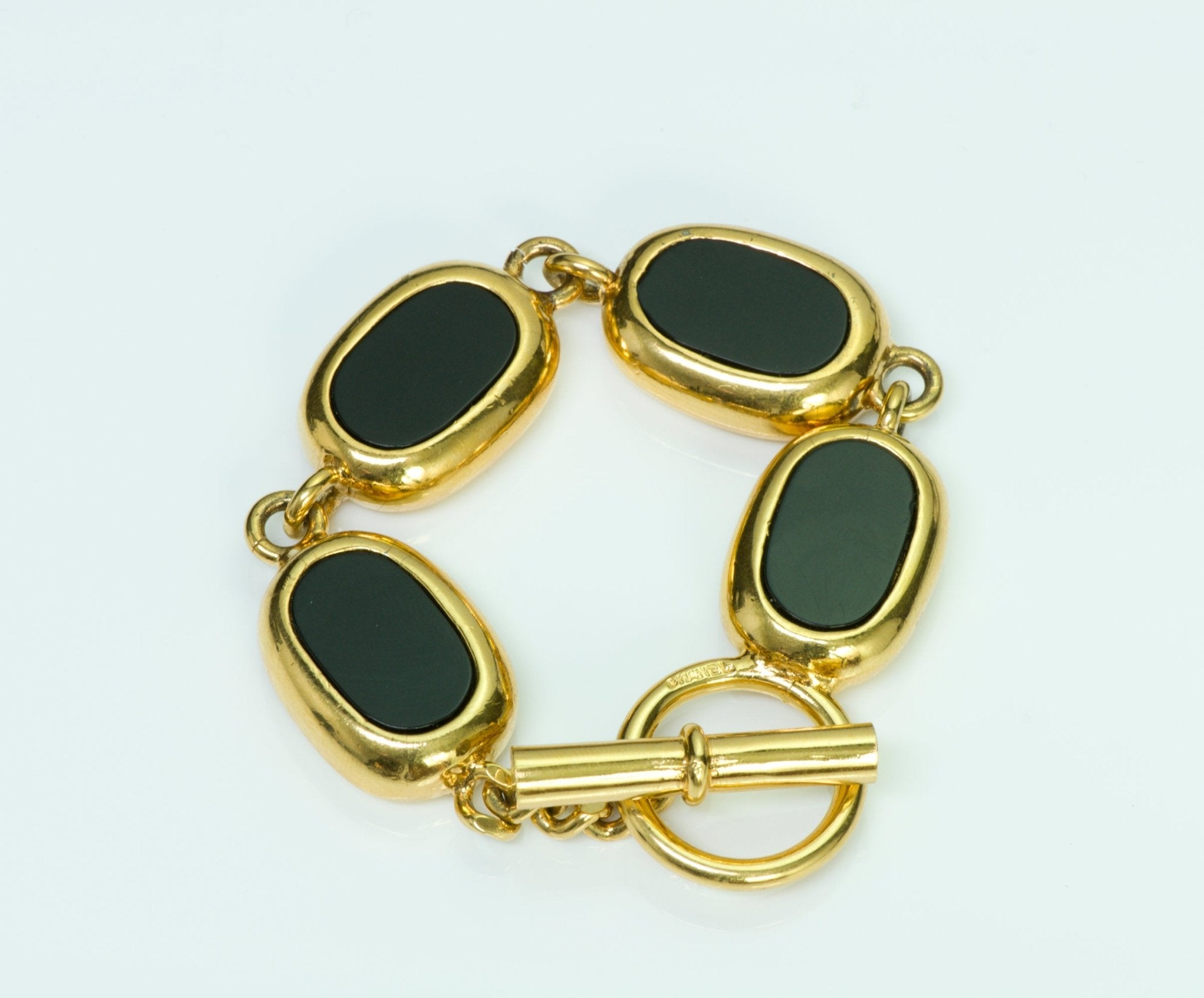 Chanel Gold Plated Black Resin Charm Chain Bracelet