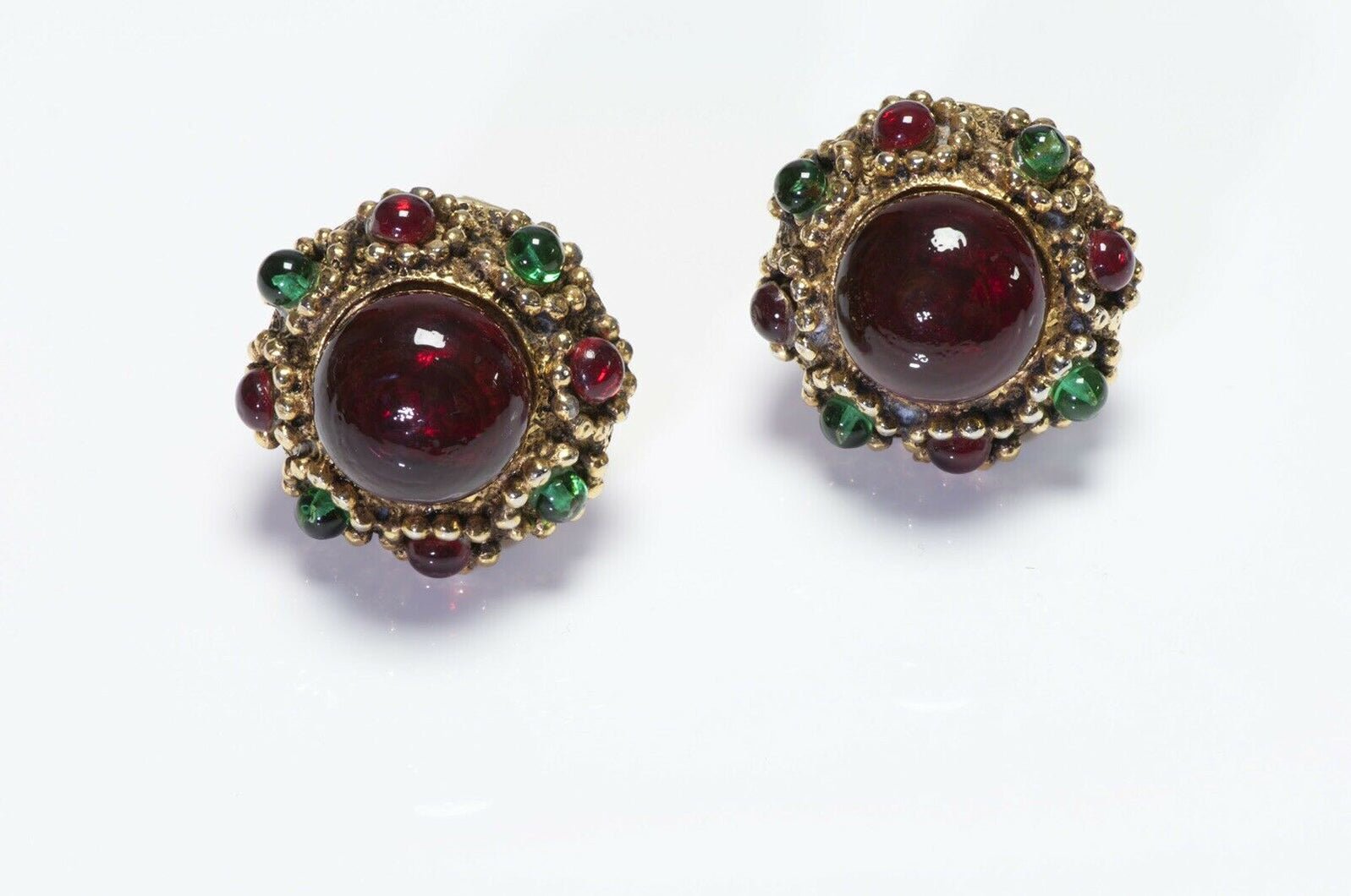 CHANEL Gripoix 1985 Red Green Poured Glass Earrings