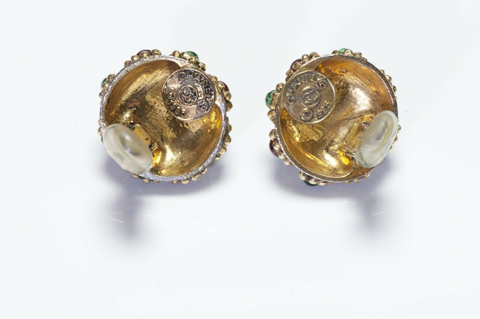 CHANEL Gripoix 1985 Red Green Poured Glass Earrings