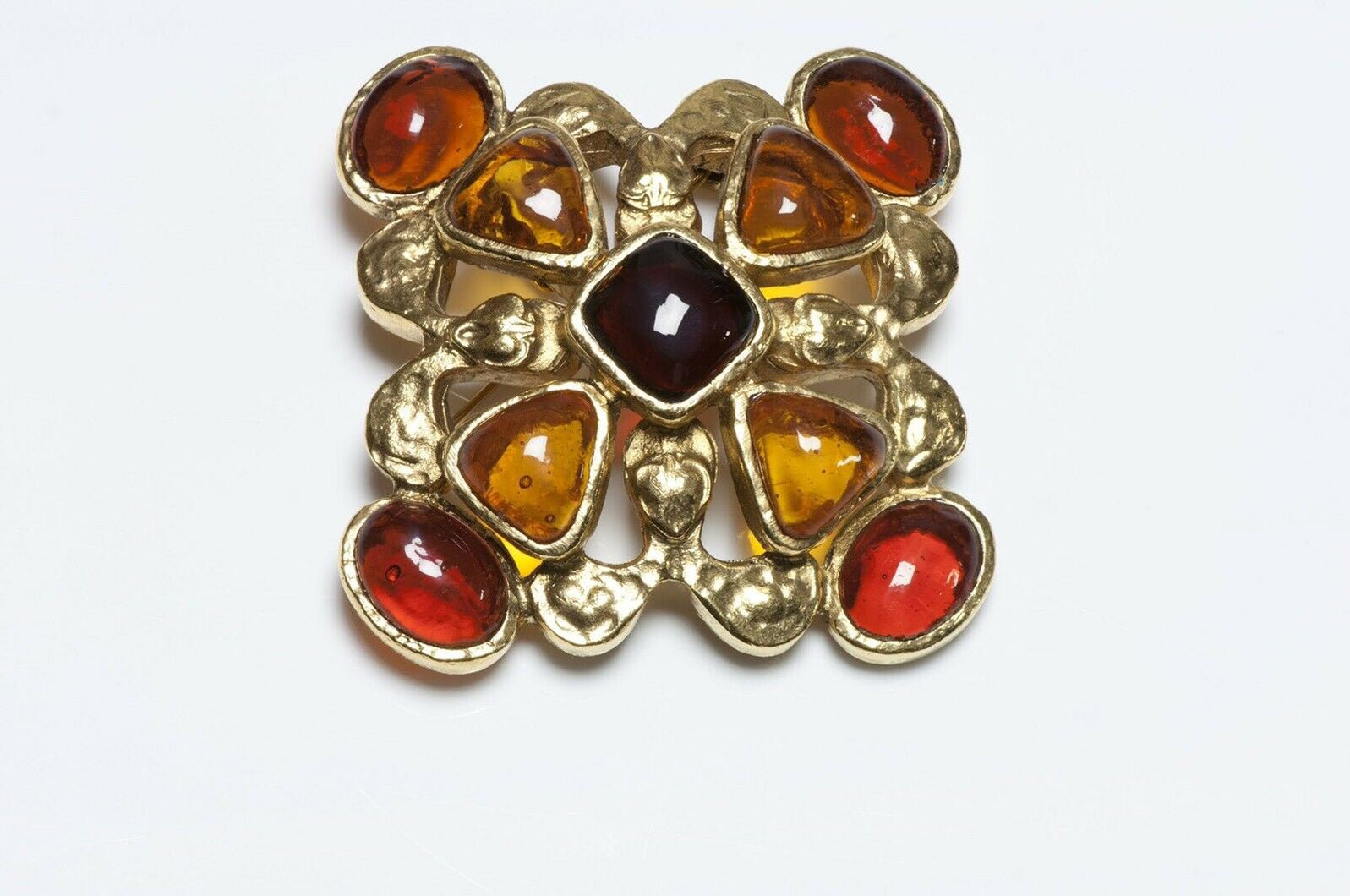 CHANEL Gripoix 1994 Brown Glass Maltese Cross Pendant Brooch
