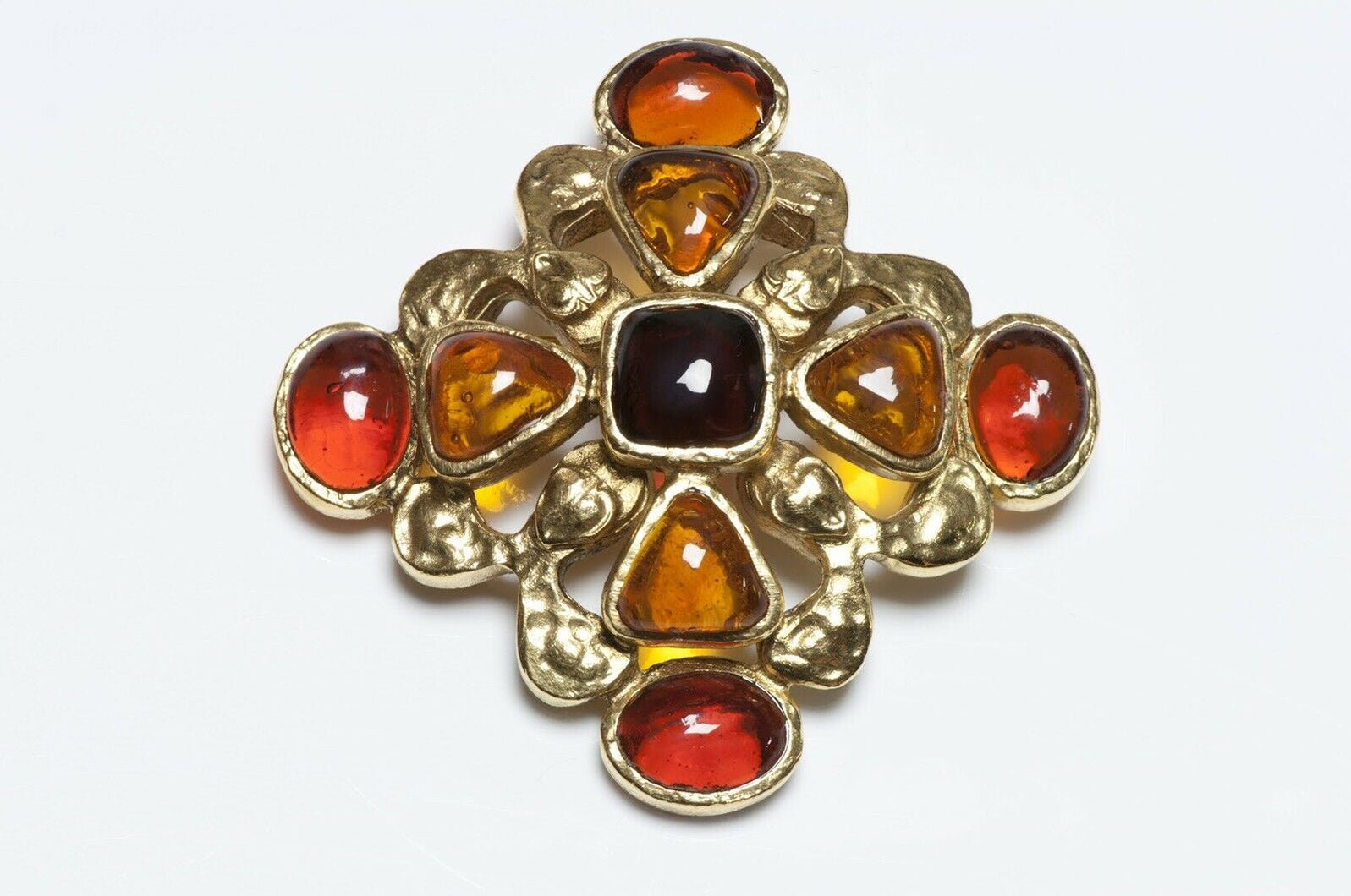 CHANEL Gripoix 1994 Brown Glass Maltese Cross Pendant Brooch