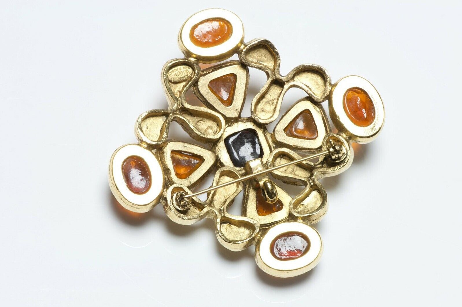 CHANEL Gripoix 1994 Brown Glass Maltese Cross Pendant Brooch