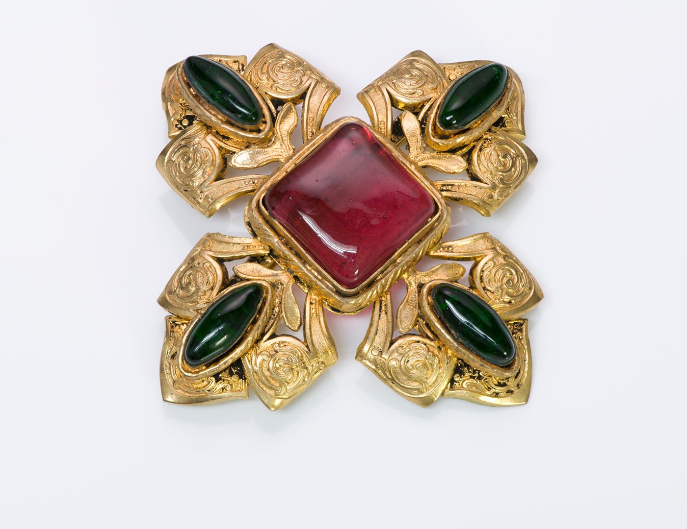 Chanel Gripoix Byzantine Style Cross Pendant Brooch