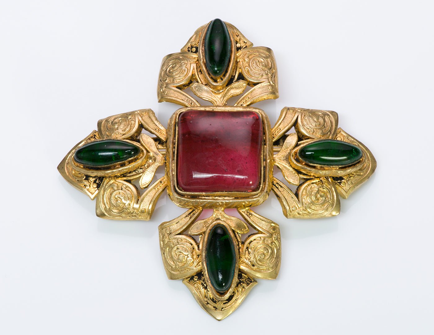 Chanel Gripoix Byzantine Style Cross Pendant Brooch