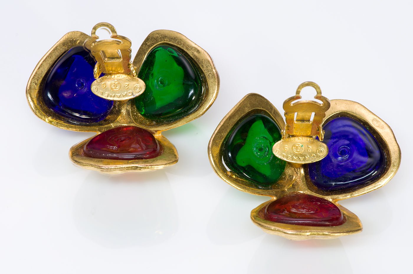 Chanel Gripoix Green Blue Red Earrings