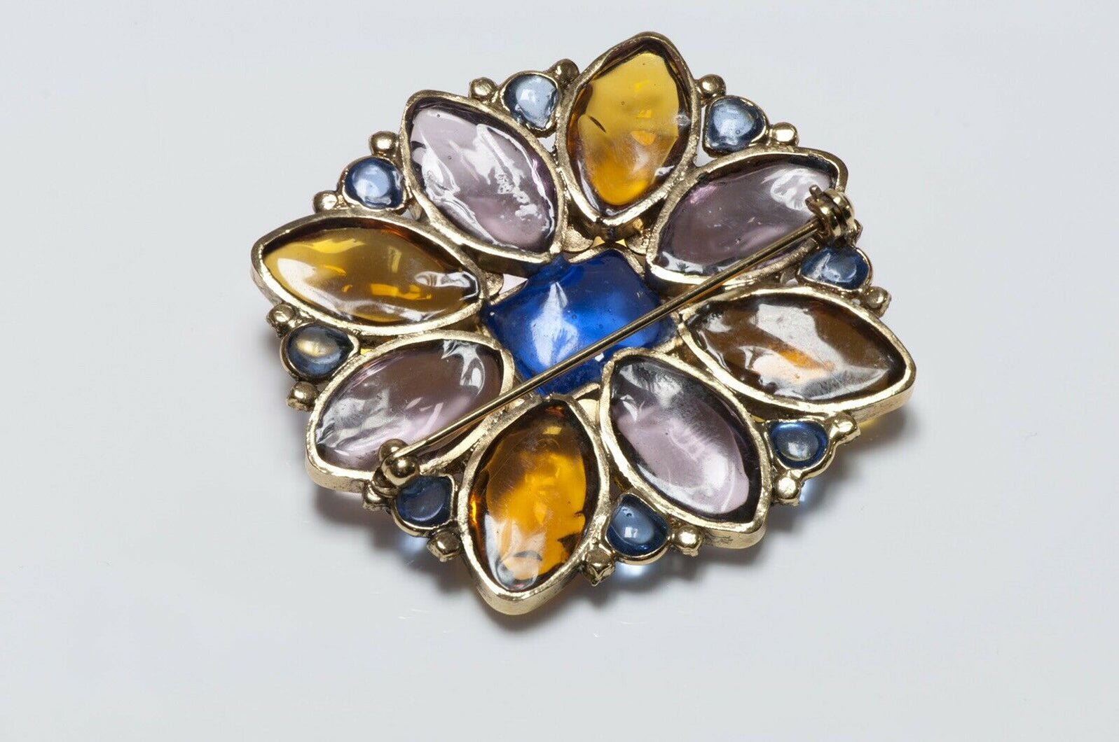 CHANEL Maison Gripoix 1950’s Blue Glass Camellia Flower Brooch
