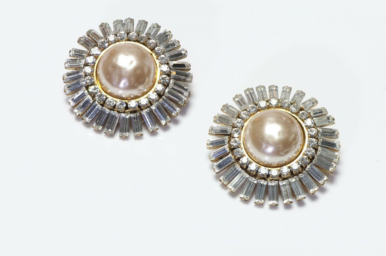 CHANEL Paris 1970’s Brown Pearl Crystal Large Round Earrings