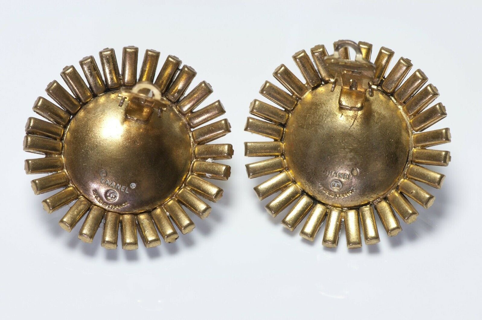 CHANEL Paris 1970’s Brown Pearl Crystal Large Round Earrings