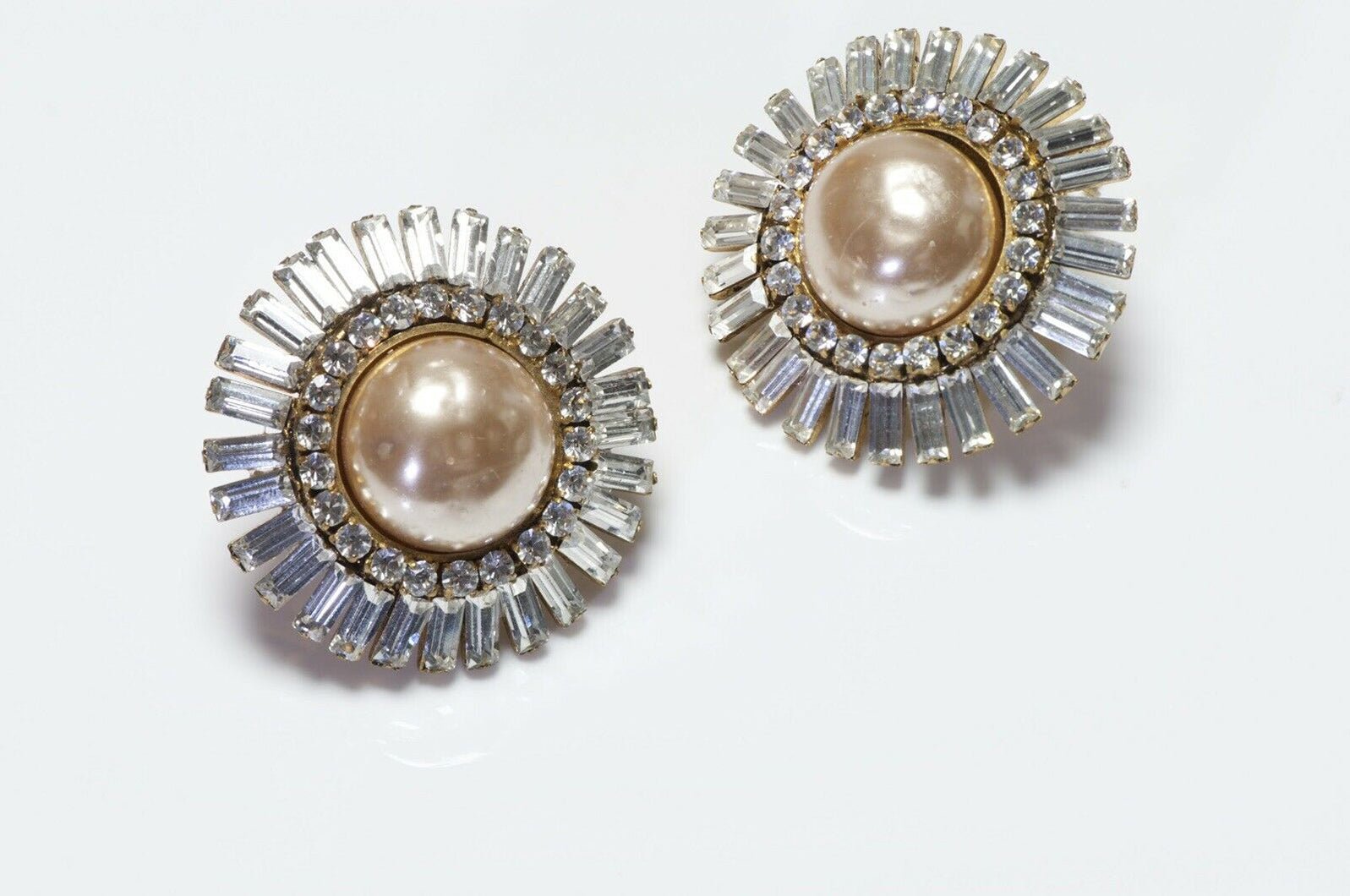 CHANEL Paris 1970’s Brown Pearl Crystal Large Round Earrings