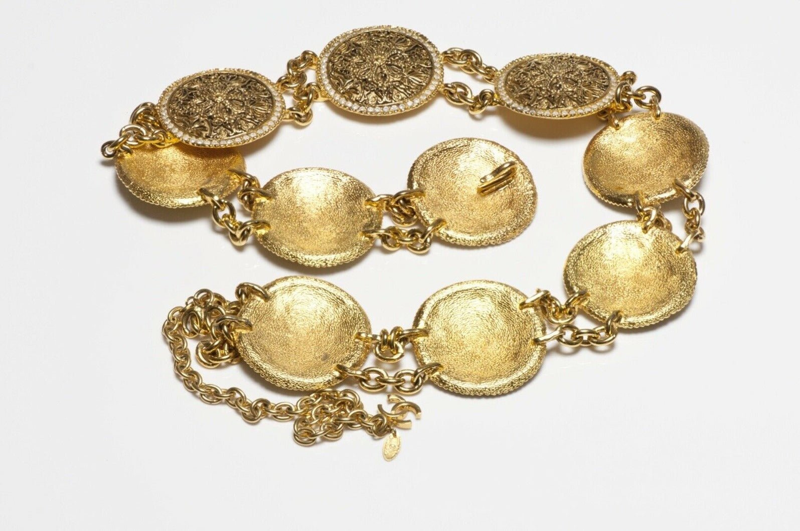 CHANEL Paris 1980’s CC Crystal Coin Medallion Chain Belt