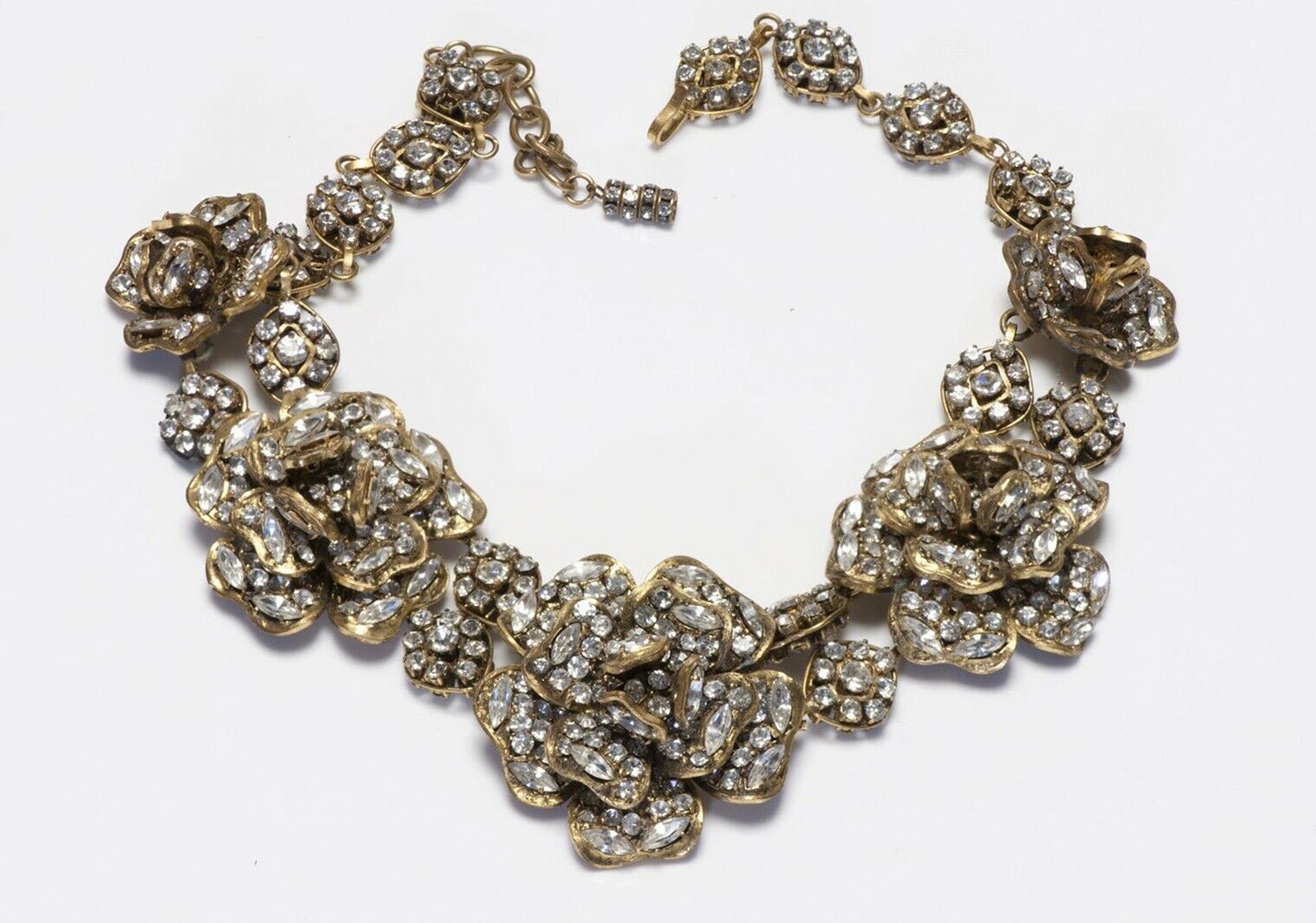 CHANEL Paris 1980’s Crystal Camellia Flower Collar Necklace