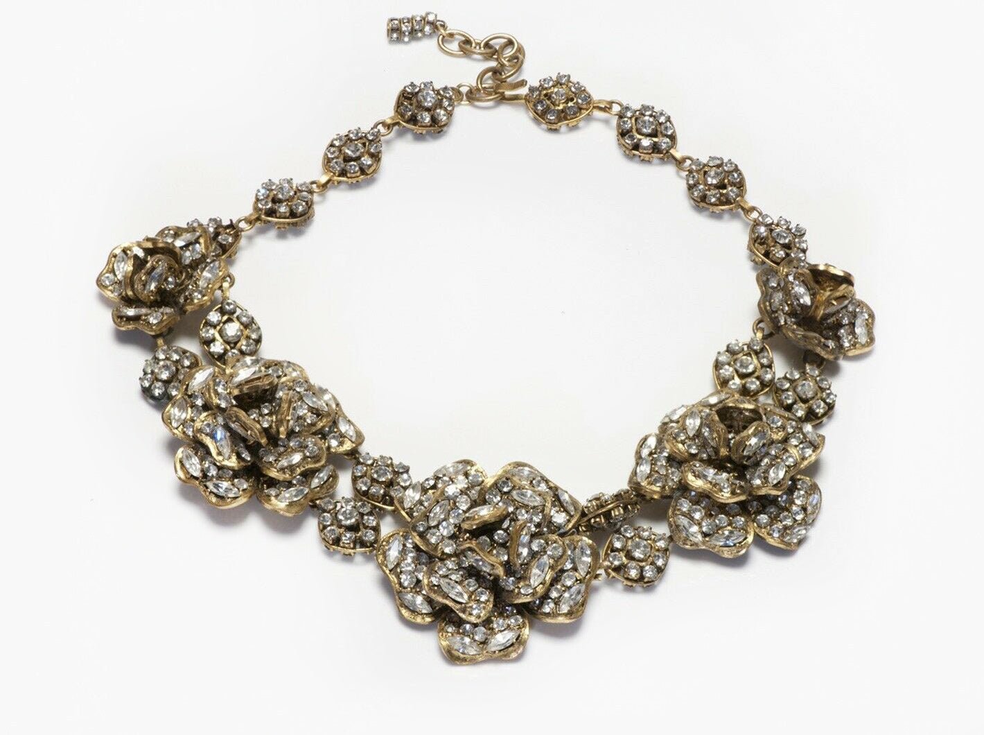 CHANEL Paris 1980’s Crystal Camellia Flower Collar Necklace