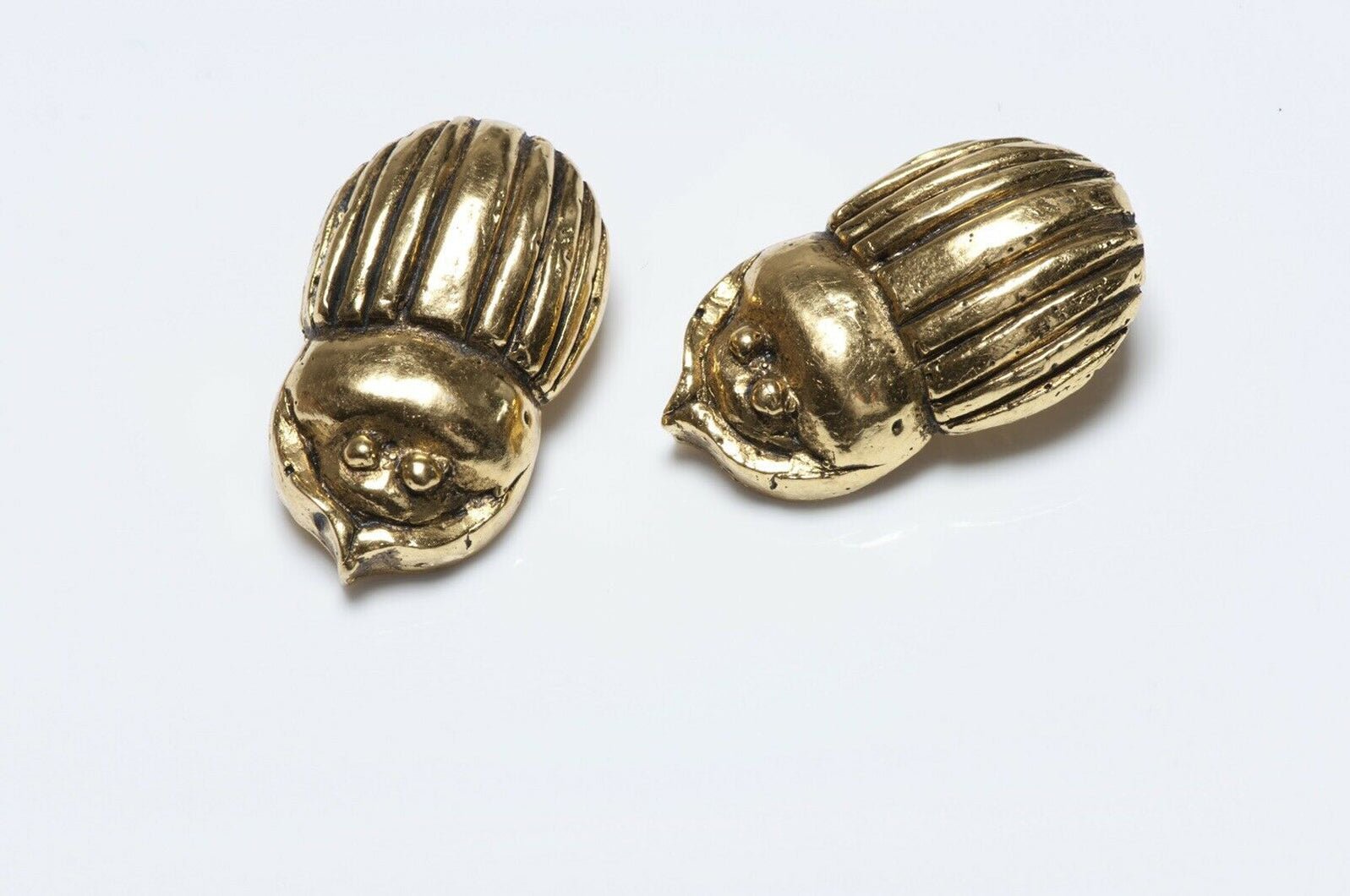 CHANEL Paris 1980’s Gold Plated Beatle Scarab Earrings