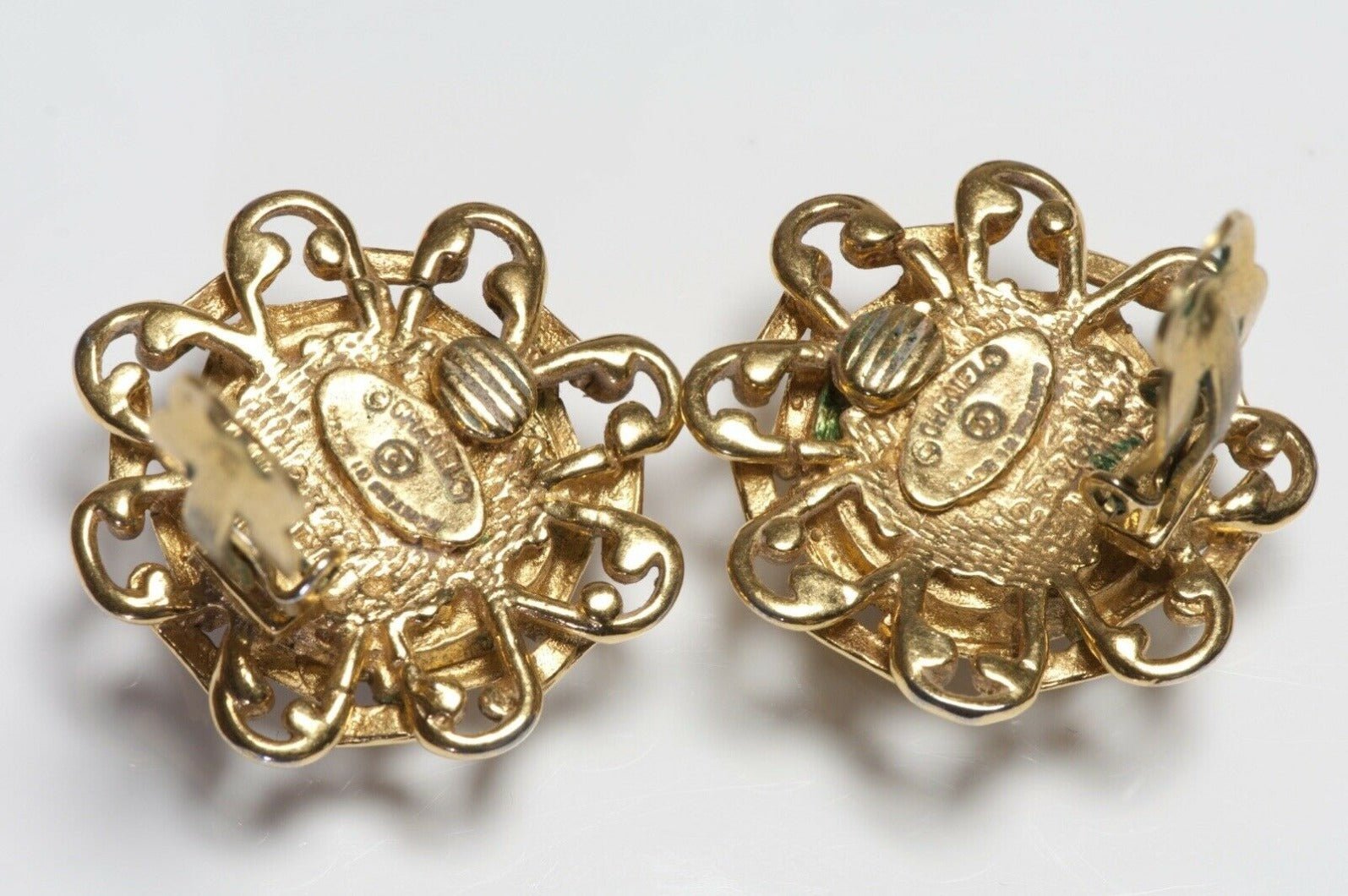 CHANEL Paris 1980’s Gold Plated Faux Pearl Camellia Flower Earrings