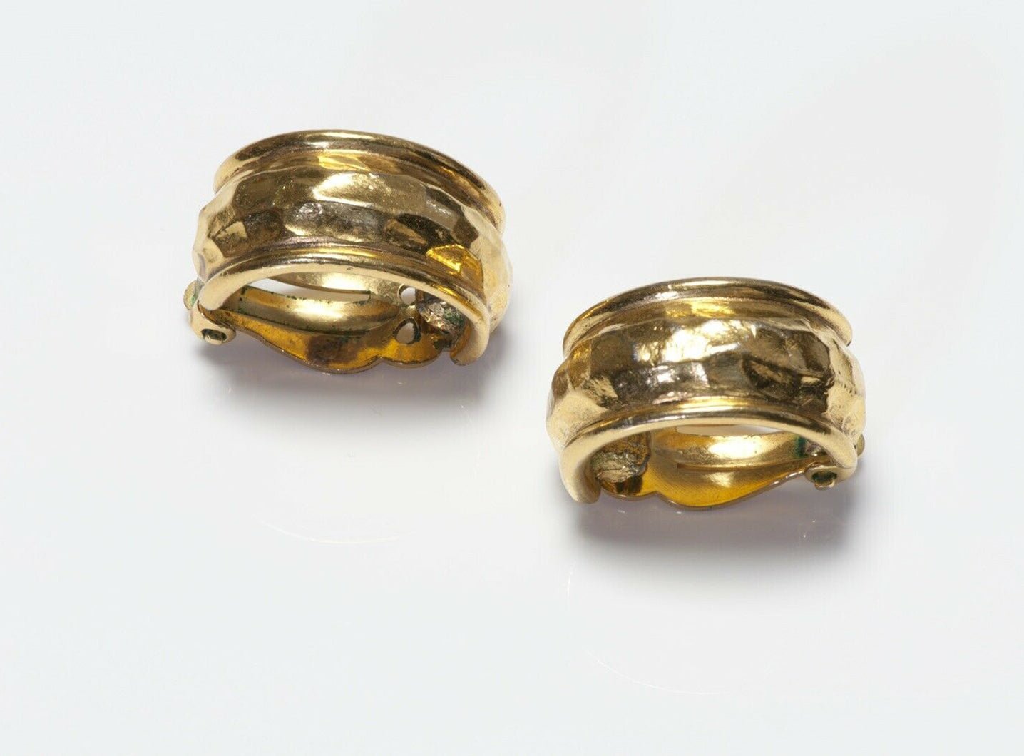 CHANEL Paris 1980’s Gold Plated Hammered Hoop Earrings